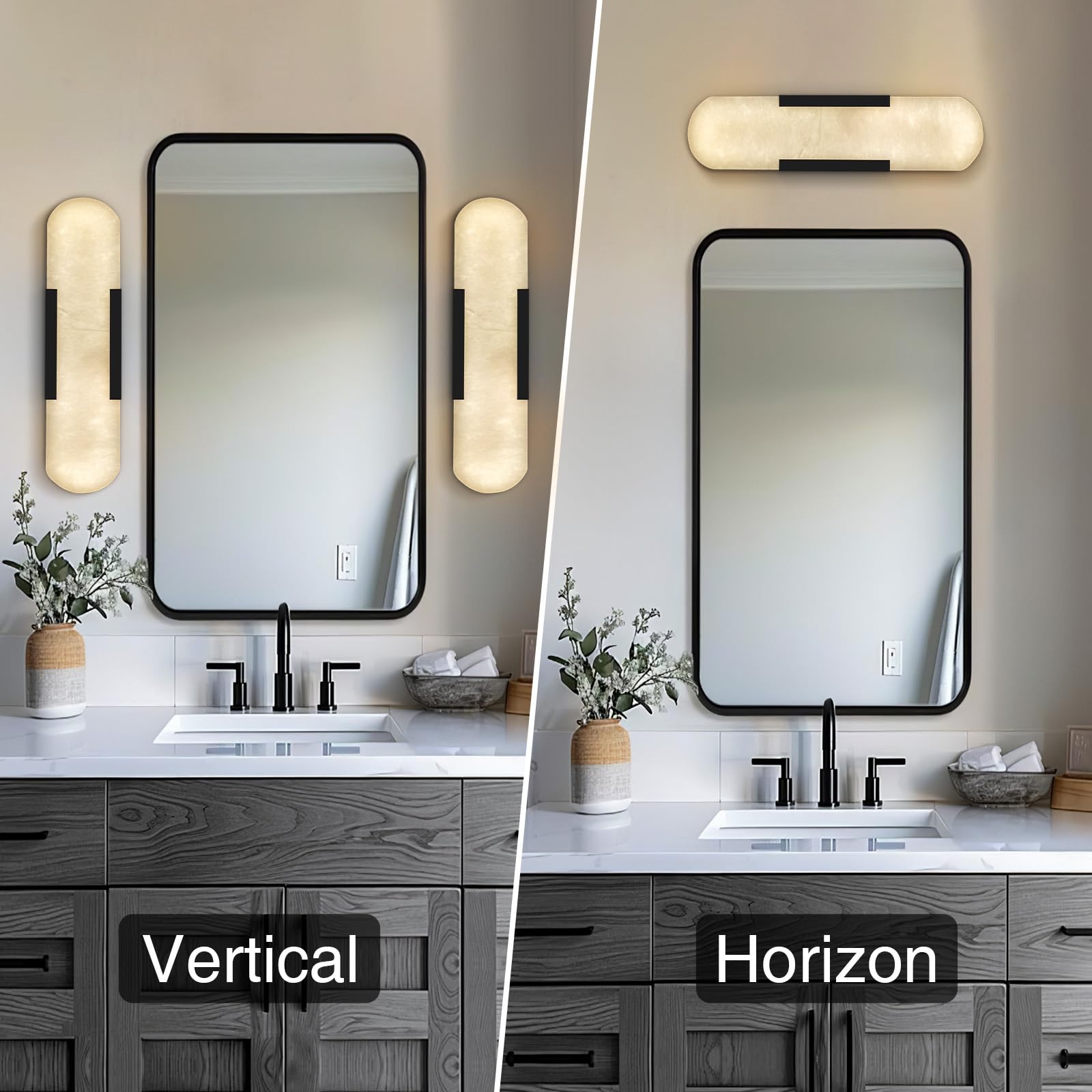 Brass Wall Sconces Set of Two, Natural Alabaster Wall Light,Gold Vanity Light Fixtures for Bathroom,Bedside Wall Lamp Perfect for Bedroom, Hallway, Living Room Kitchen(Gift LED) - Camilalamps - B0DWZP1YHS