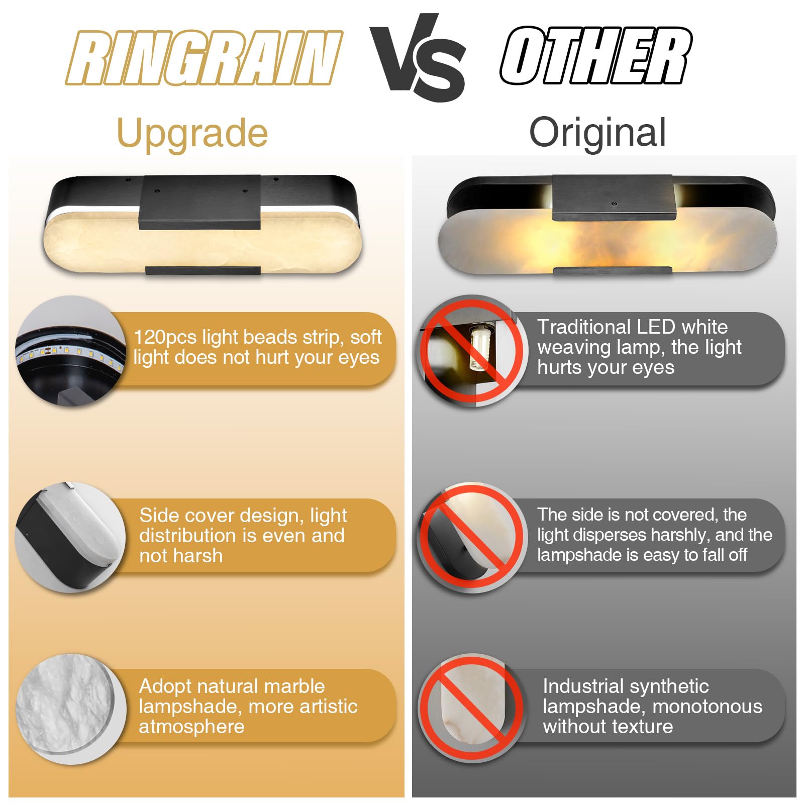 Brass Wall Sconces Set of Two, Natural Alabaster Wall Light,Gold Vanity Light Fixtures for Bathroom,Bedside Wall Lamp Perfect for Bedroom, Hallway, Living Room Kitchen(Gift LED) - Camilalamps - B0DWZP1YHS