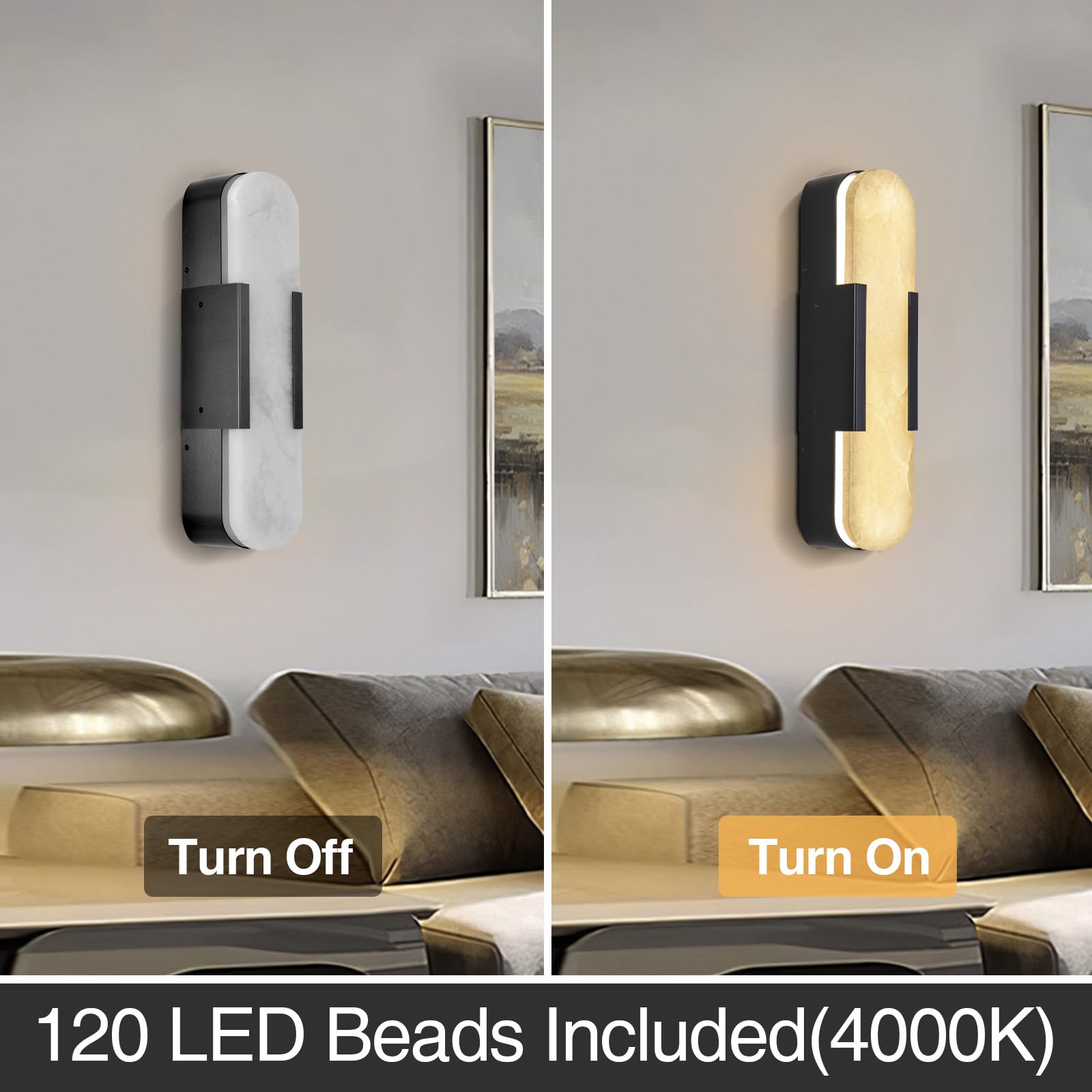 Brass Wall Sconces Set of Two, Natural Alabaster Wall Light,Gold Vanity Light Fixtures for Bathroom,Bedside Wall Lamp Perfect for Bedroom, Hallway, Living Room Kitchen(Gift LED) - Camilalamps - B0DWZP1YHS