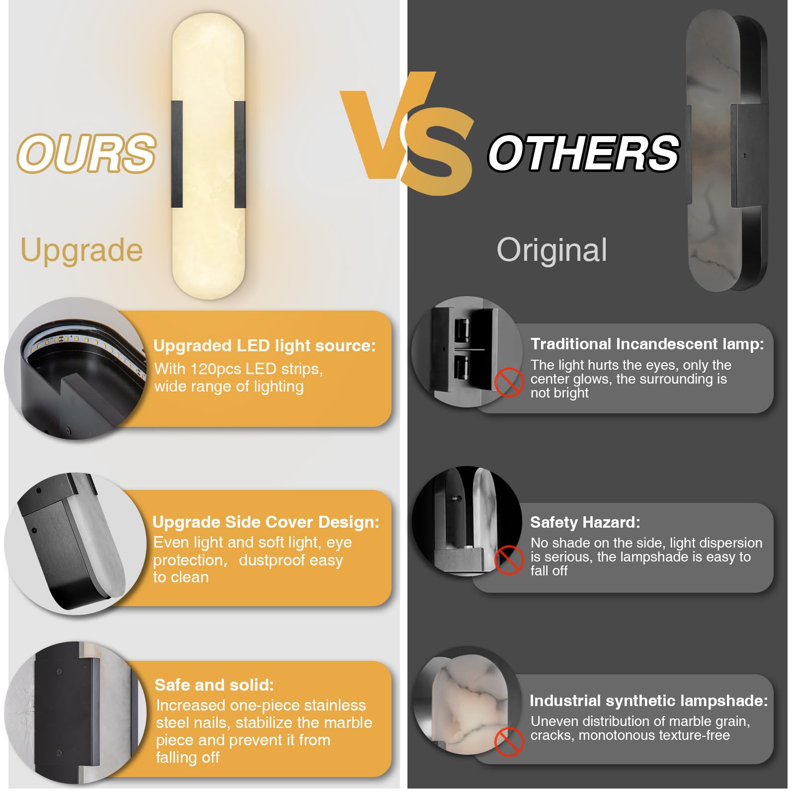 Brass Wall Sconces Set of Two, Natural Alabaster Wall Light,Gold Vanity Light Fixtures for Bathroom,Bedside Wall Lamp Perfect for Bedroom, Hallway, Living Room Kitchen(Gift LED) - Camilalamps - B0DWZP1YHS