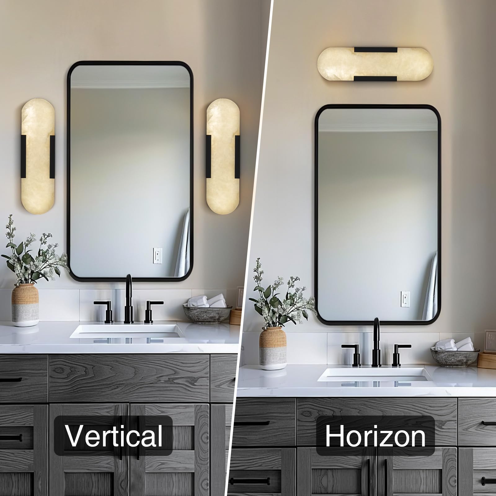 Brass Wall Sconces Set of Two, Natural Alabaster Wall Light,Gold Vanity Light Fixtures for Bathroom,Bedside Wall Lamp Perfect for Bedroom, Hallway, Living Room Kitchen(Gift LED) - Camilalamps - B0DWZP1YHS