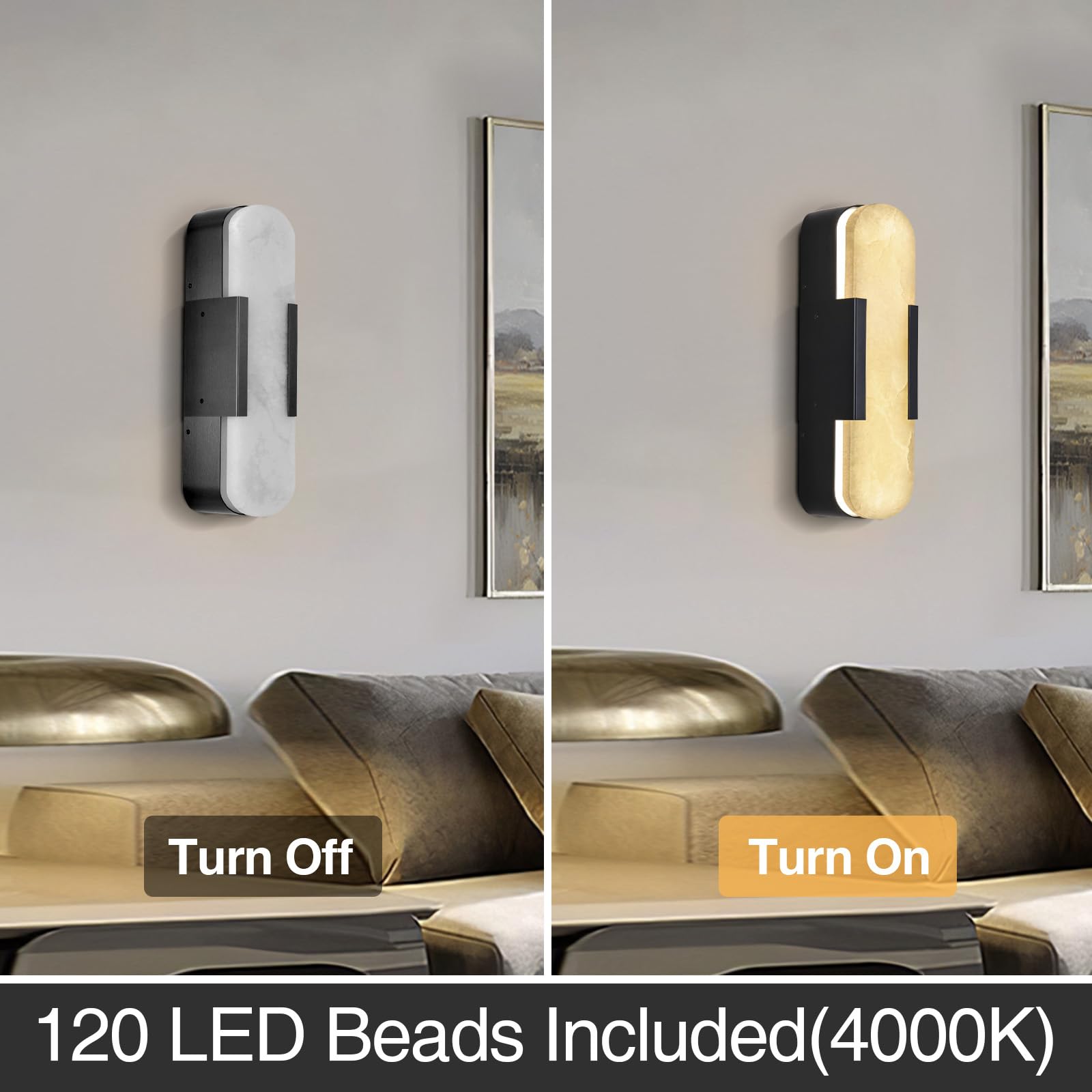 Brass Wall Sconces Set of Two, Natural Alabaster Wall Light,Gold Vanity Light Fixtures for Bathroom,Bedside Wall Lamp Perfect for Bedroom, Hallway, Living Room Kitchen(Gift LED) - Camilalamps - B0DWZP1YHS