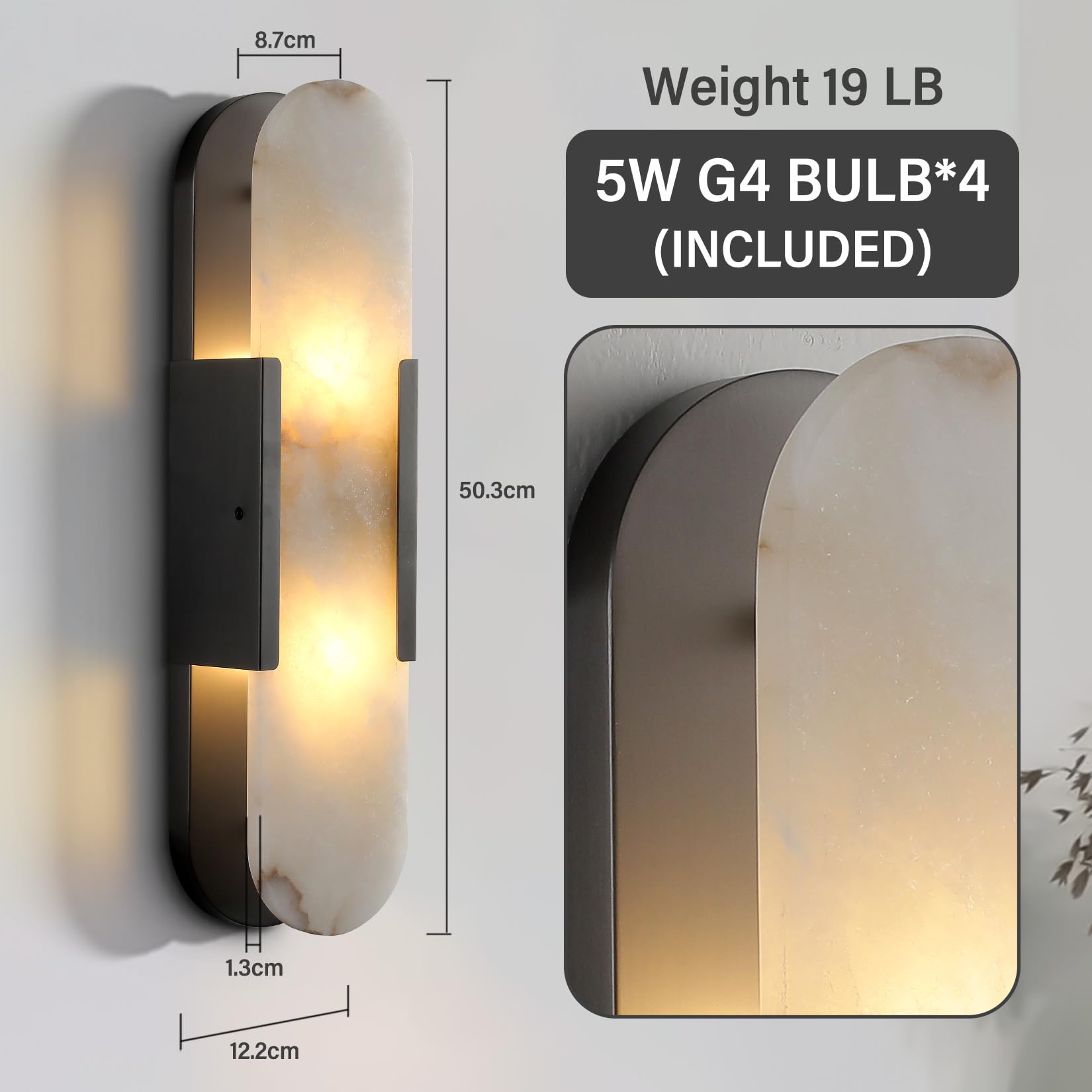 Brass Wall Sconces Set of Two, Natural Alabaster Wall Light,Gold Vanity Light Fixtures for Bathroom,Bedside Wall Lamp Perfect for Bedroom, Hallway, Living Room Kitchen(Gift LED) - Camilalamps - B0DWZP1YHS