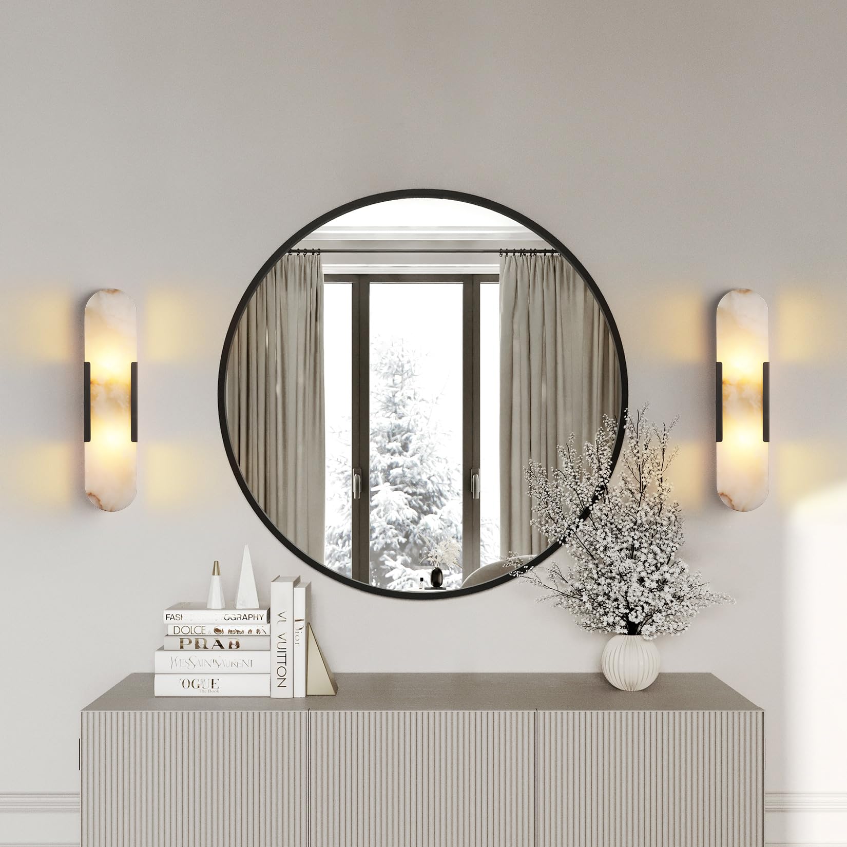 Brass Wall Sconces Set of Two, Natural Alabaster Wall Light,Gold Vanity Light Fixtures for Bathroom,Bedside Wall Lamp Perfect for Bedroom, Hallway, Living Room Kitchen(Gift LED) - Camilalamps - B0DWZP1YHS