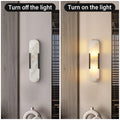 Brass Wall Sconces Set of Two, Natural Alabaster Wall Light,Gold Vanity Light Fixtures for Bathroom,Bedside Wall Lamp Perfect for Bedroom, Hallway, Living Room Kitchen(Gift LED) - Camilalamps - B0DWZP1YHS