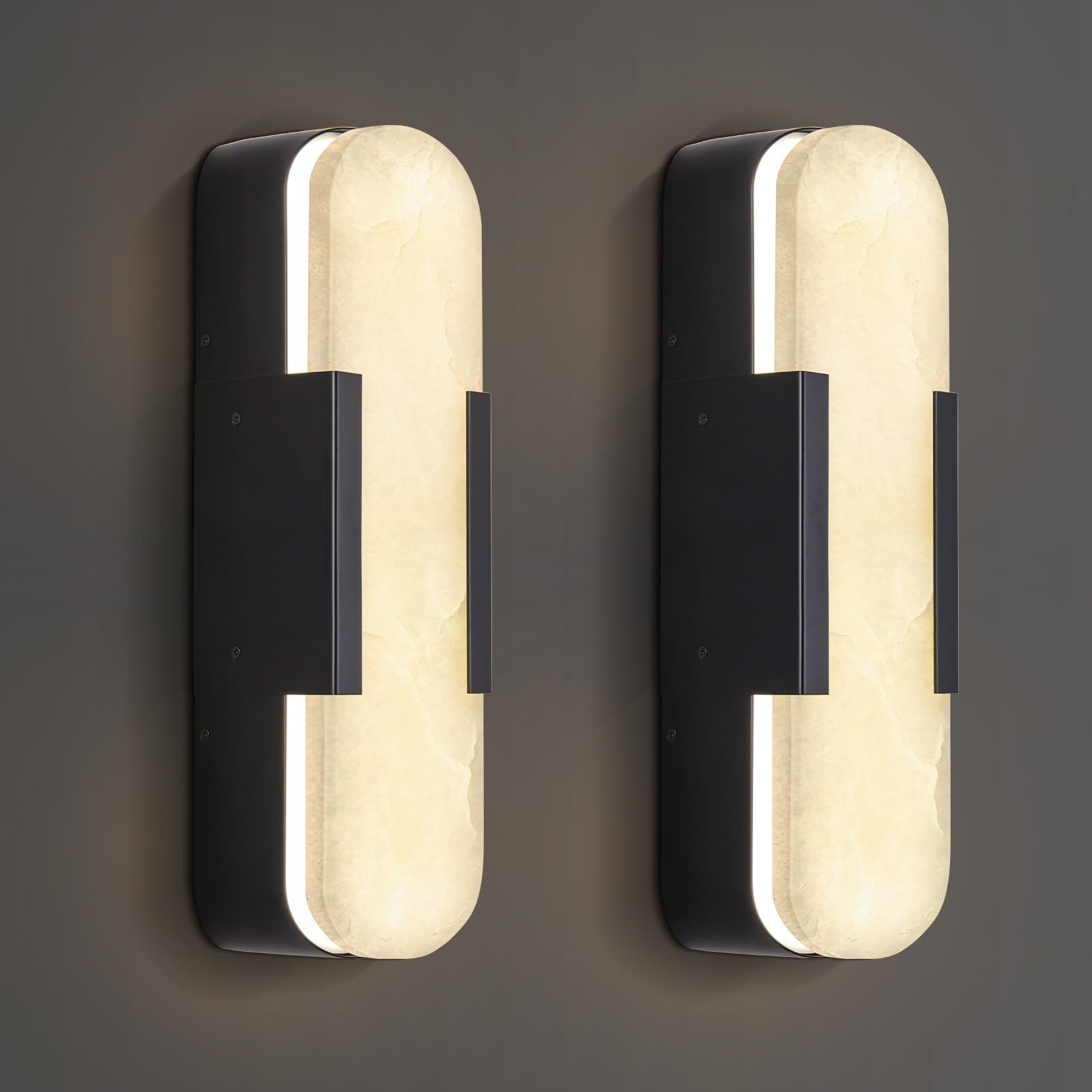 Brass Wall Sconces Set of Two, Natural Alabaster Wall Light,Gold Vanity Light Fixtures for Bathroom,Bedside Wall Lamp Perfect for Bedroom, Hallway, Living Room Kitchen(Gift LED) - Camilalamps - B0CFKG8ZMY