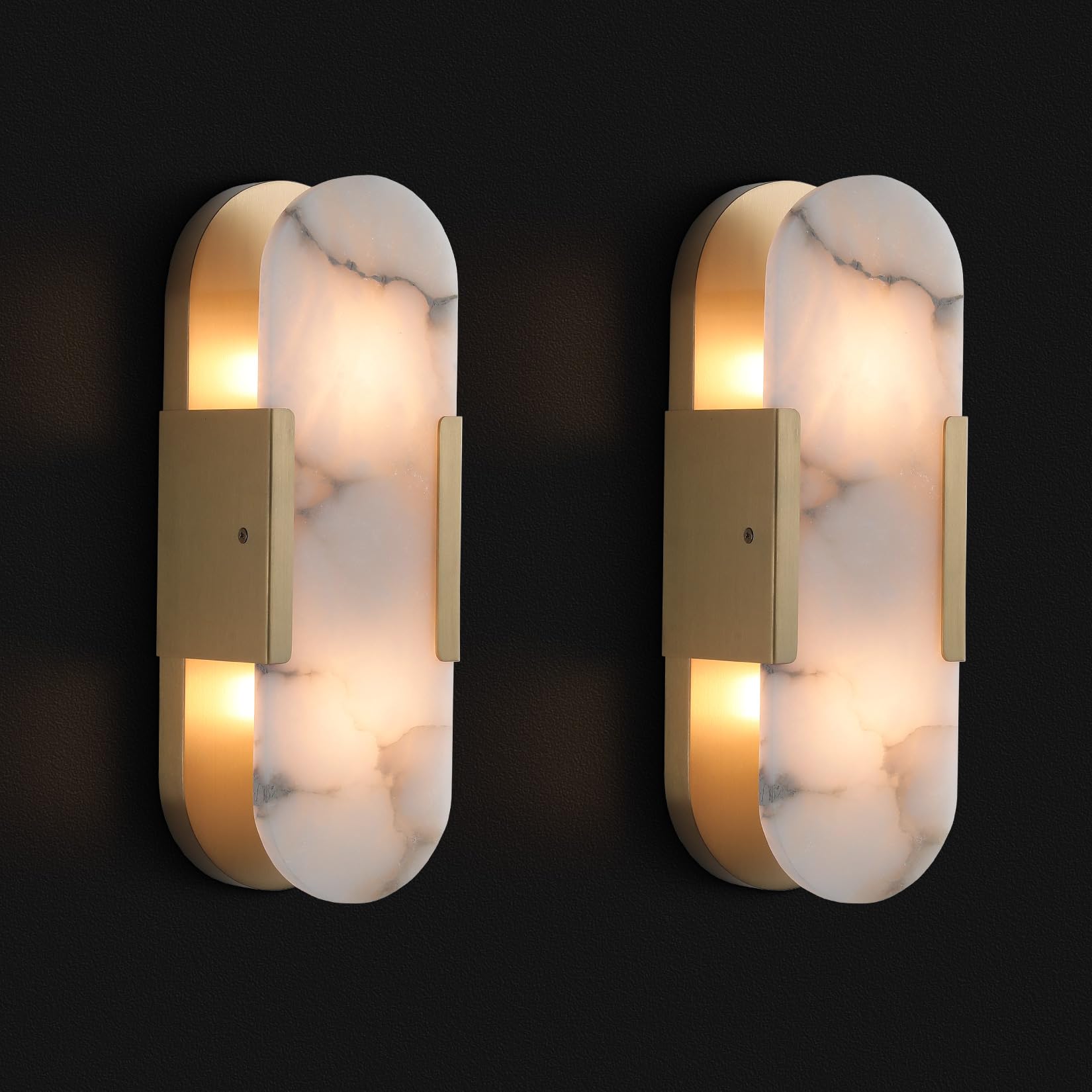 Brass Wall Sconces Set of Two, Natural Alabaster Wall Light,Gold Vanity Light Fixtures for Bathroom,Bedside Wall Lamp Perfect for Bedroom, Hallway, Living Room Kitchen(Gift LED) - Camilalamps - B0DWXJ7PVQ