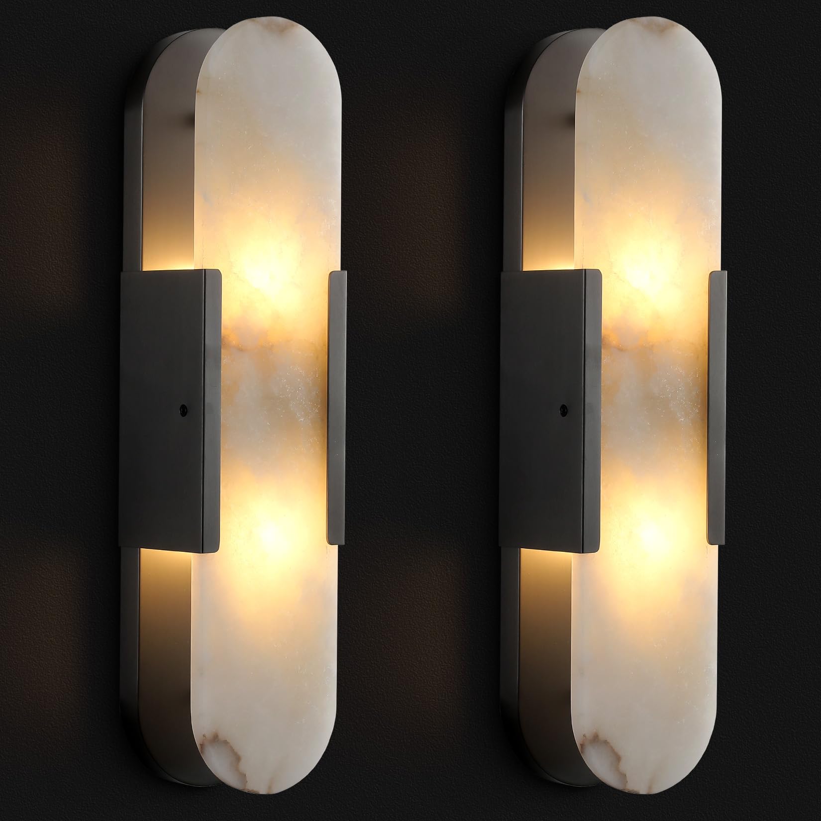Brass Wall Sconces Set of Two, Natural Alabaster Wall Light,Gold Vanity Light Fixtures for Bathroom,Bedside Wall Lamp Perfect for Bedroom, Hallway, Living Room Kitchen(Gift LED) - Camilalamps - B0DWZP1YHS