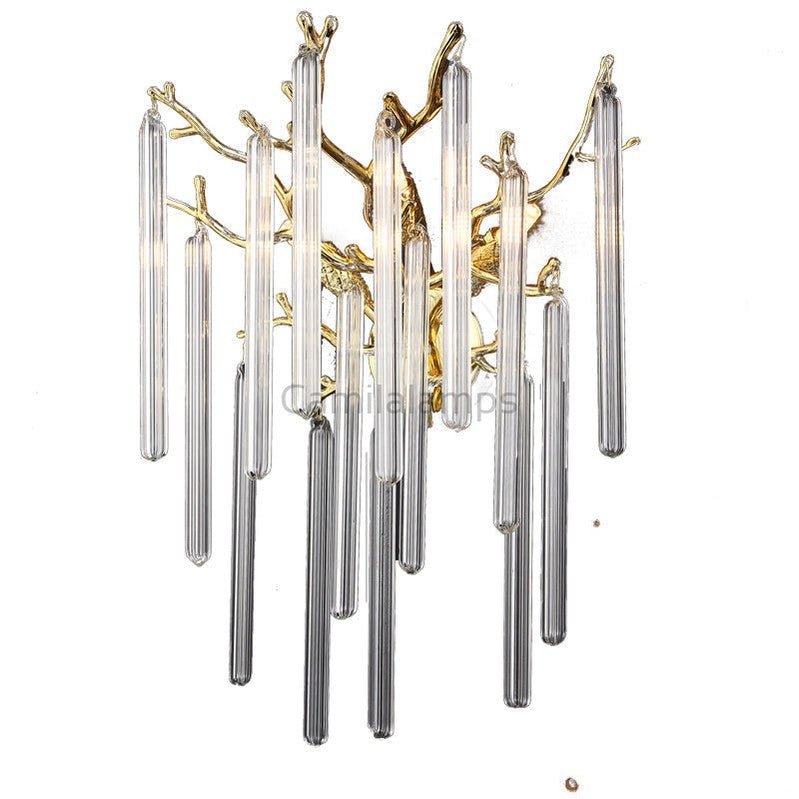 Bryce Modern Round Gold Clear Crystal Tube Wall Sconce - Camilalamps - CAM1423 - 1