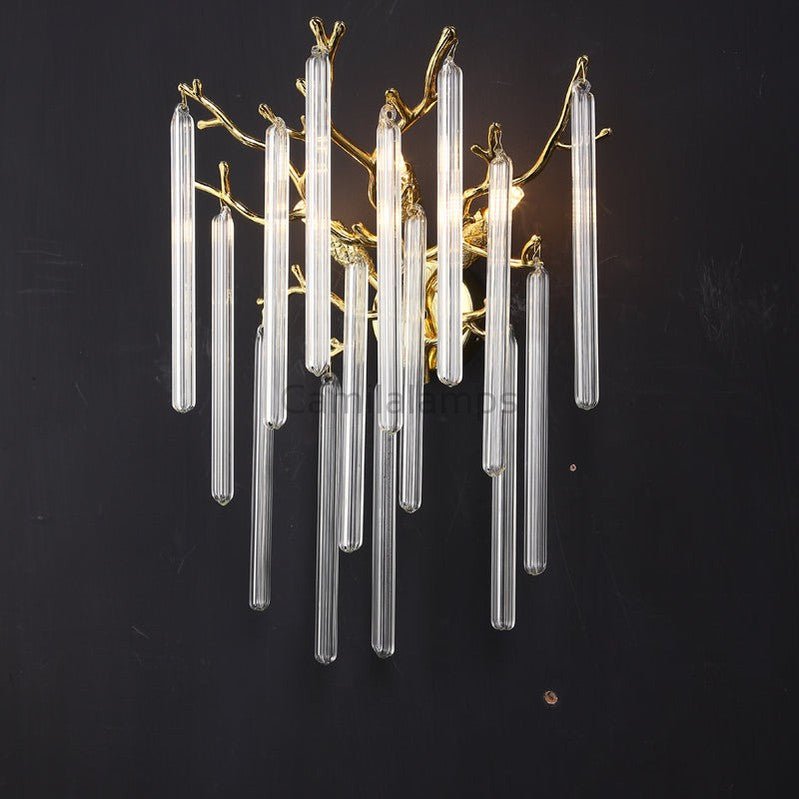 Bryce Modern Round Gold Clear Crystal Tube Wall Sconce - Camilalamps - CAM1423 - 1