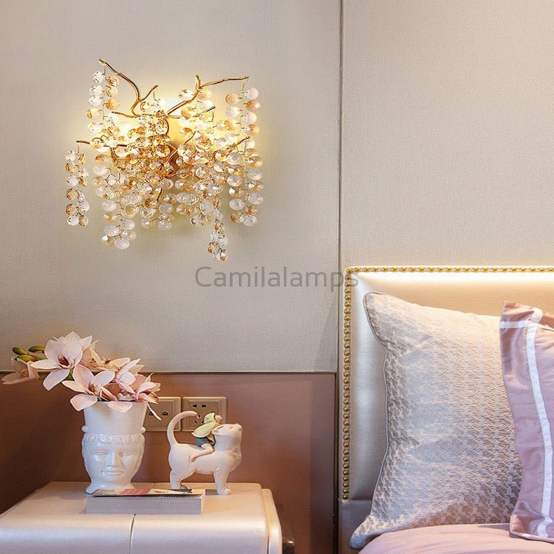 Bryce Modern Round Gold Clear Crystal Wall Sconce - Camilalamps - CAM1425 - 1