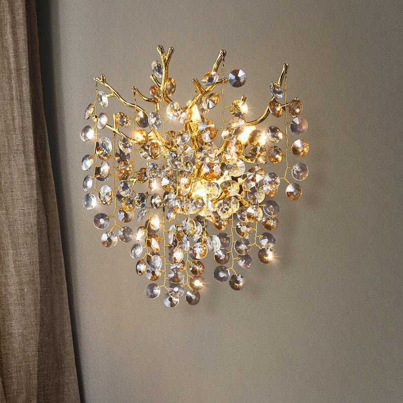 Bryce Modern Round Gold Clear Crystal Wall Sconce - Camilalamps - CAM1425 - 1