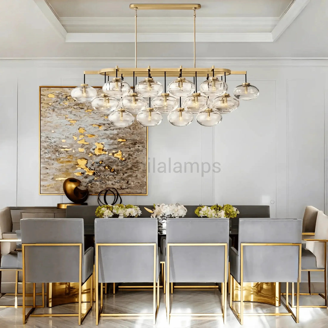 Cabrlet Clear/Amber Glass Linear Chandelier - Camilalamps - BU-CAB-Linear-7