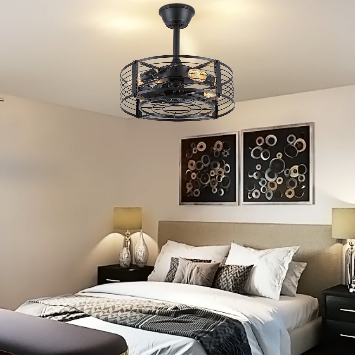 Cage Industrial Black Bladeless Ceiling Fan Light 18" - Camilalamps - CA - 6639 - 18CB - TL