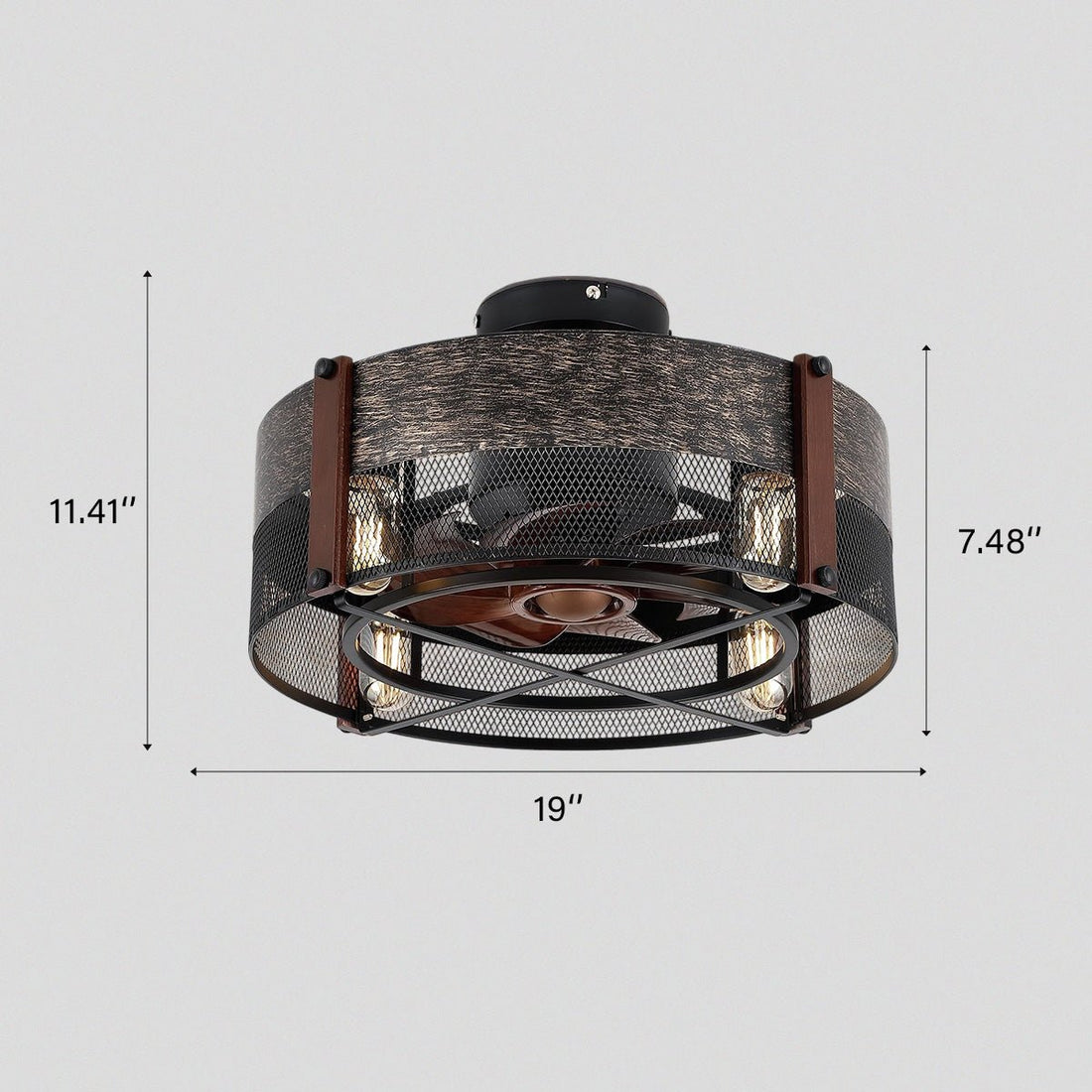 Caged Ceiling Fan with Light and Remote Black Bladeless Reversible Low Profile 19" - Camilalamps - CA - Caged - Fan