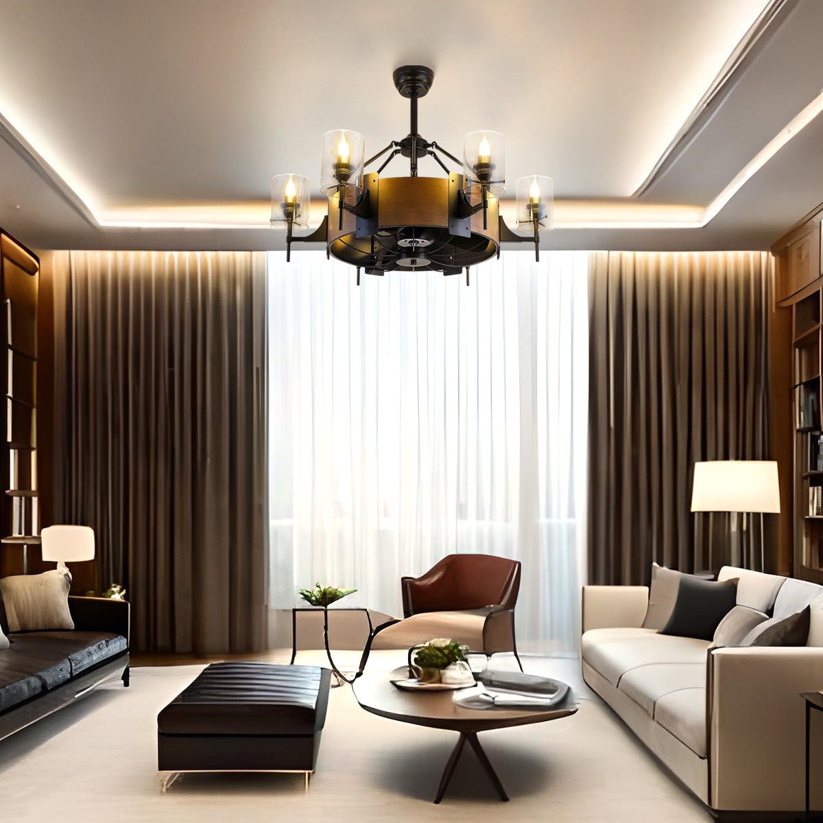 Caged Ceiling Fan with Lights Black Vintage Rustic Farmhouse Chandelier 38.5" - Camilalamps - CA - Vintage - Fan - Light