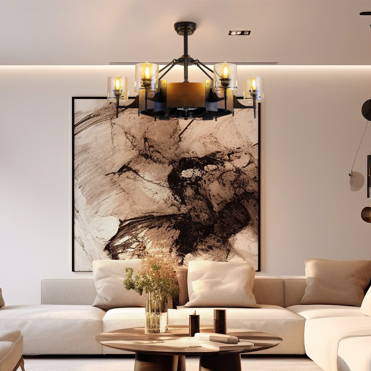 Caged Ceiling Fan with Lights Black Vintage Rustic Farmhouse Chandelier 38.5" - Camilalamps - CA - Vintage - Fan - Light