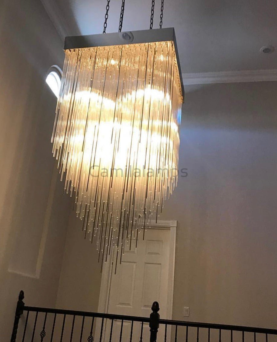 Cascade Glass Rectangular Chandelier 54" - Camilalamps - Cas-11