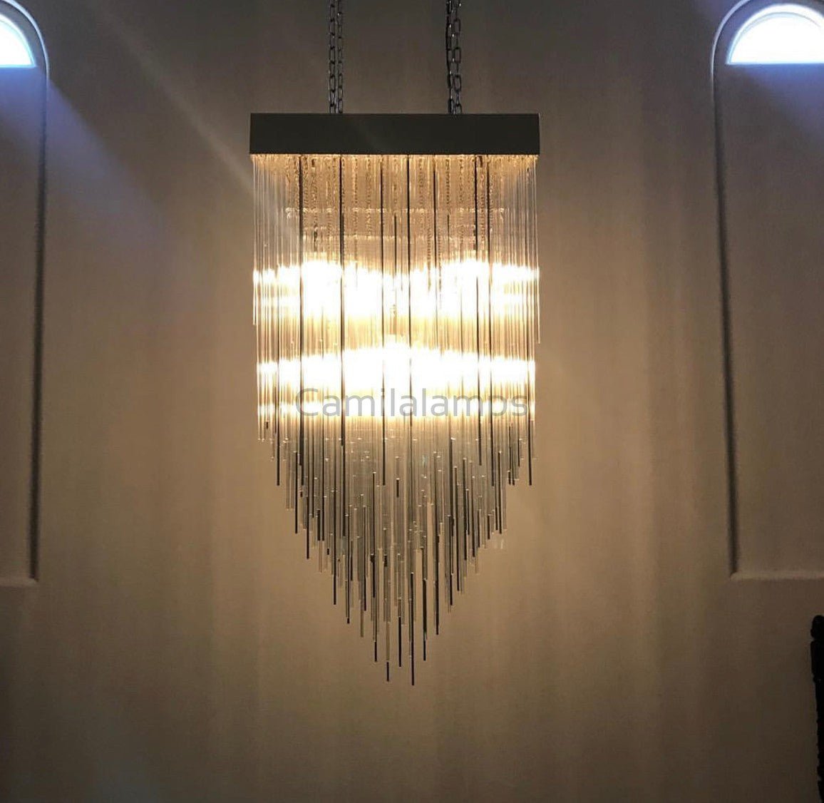 Cascade Glass Rectangular Chandelier 54" - Camilalamps - Cas-11