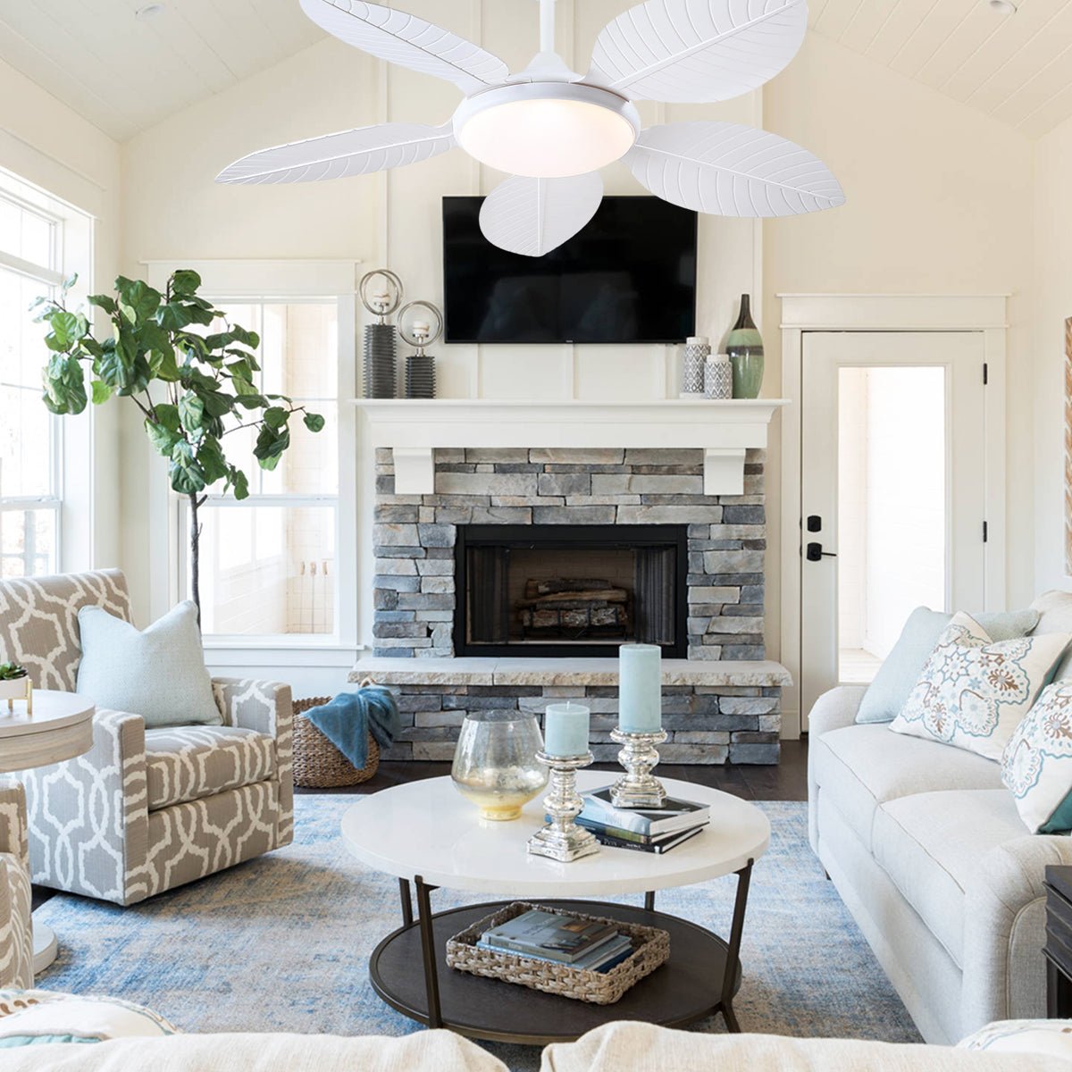 Ceiling Fan Palm Leaf Ceiling Fan 6 Speeds Reversible Ceiling Fans with Lights 48" - Camilalamps - CA - CFWL - 006