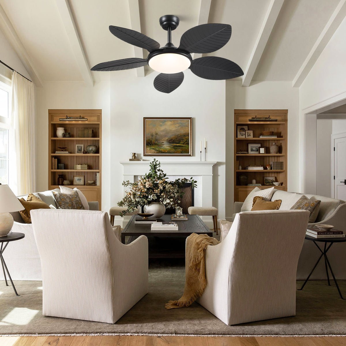 Ceiling Fan Palm Leaf Ceiling Fan 6 Speeds Reversible Ceiling Fans with Lights 48" - Camilalamps - CA - CFWL - 006