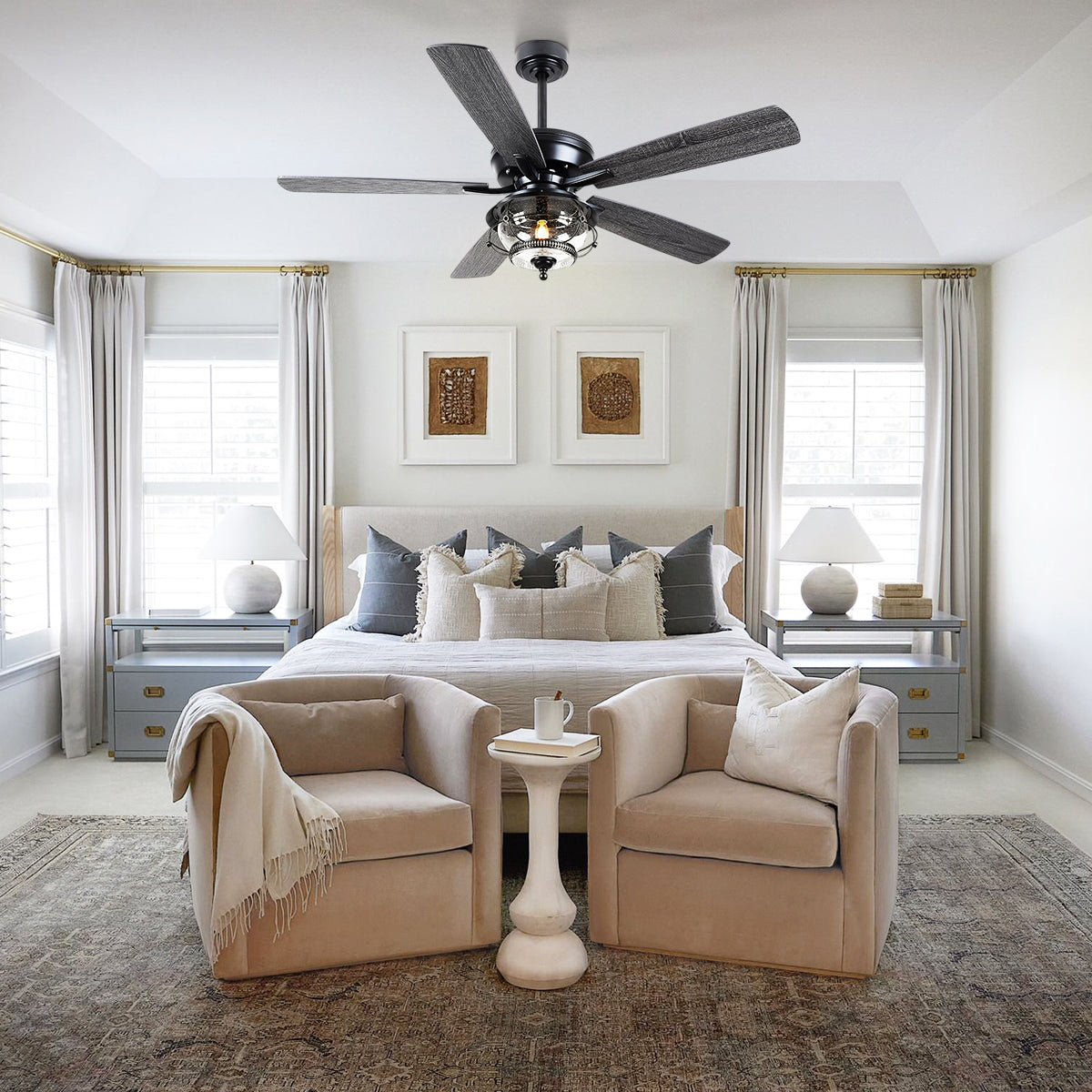 Ceiling Fans with Light and Remote Waterproof Wet Rated Ceiling Fan, 6 Speeds Modern Black Fan Lights 52" - Camilalamps - CA - CFWL - 001