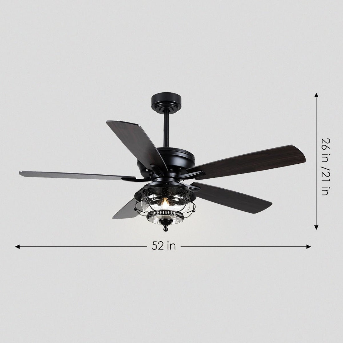 Ceiling Fans with Light and Remote Waterproof Wet Rated Ceiling Fan, 6 Speeds Modern Black Fan Lights 52" - Camilalamps - CA - CFWL - 001