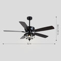 Ceiling Fans with Light and Remote Waterproof Wet Rated Ceiling Fan, 6 Speeds Modern Black Fan Lights 52