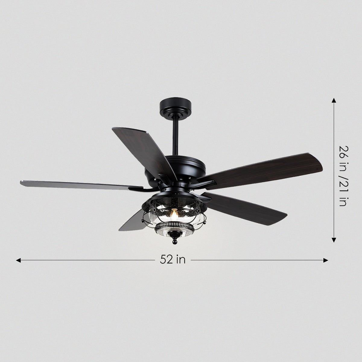 Ceiling Fans with Light and Remote Waterproof Wet Rated Ceiling Fan, 6 Speeds Modern Black Fan Lights 52" - Camilalamps - CA - CFWL - 001