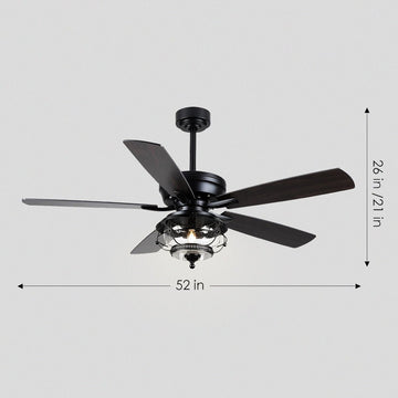 Ceiling Fans with Light and Remote Waterproof Wet Rated Ceiling Fan, 6 Speeds Modern Black Fan Lights 52" - Camilalamps - CA - CFWL - 001