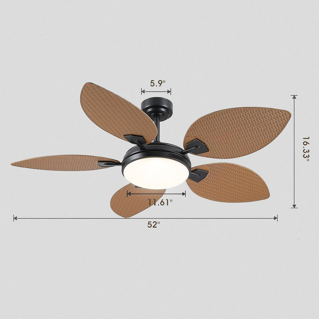 Ceiling Fans with Lights Palm Leaf Ceiling Fan for Patios Porch 6 Speeds, Reversible 52" - Camilalamps - CA - CFWL - 002