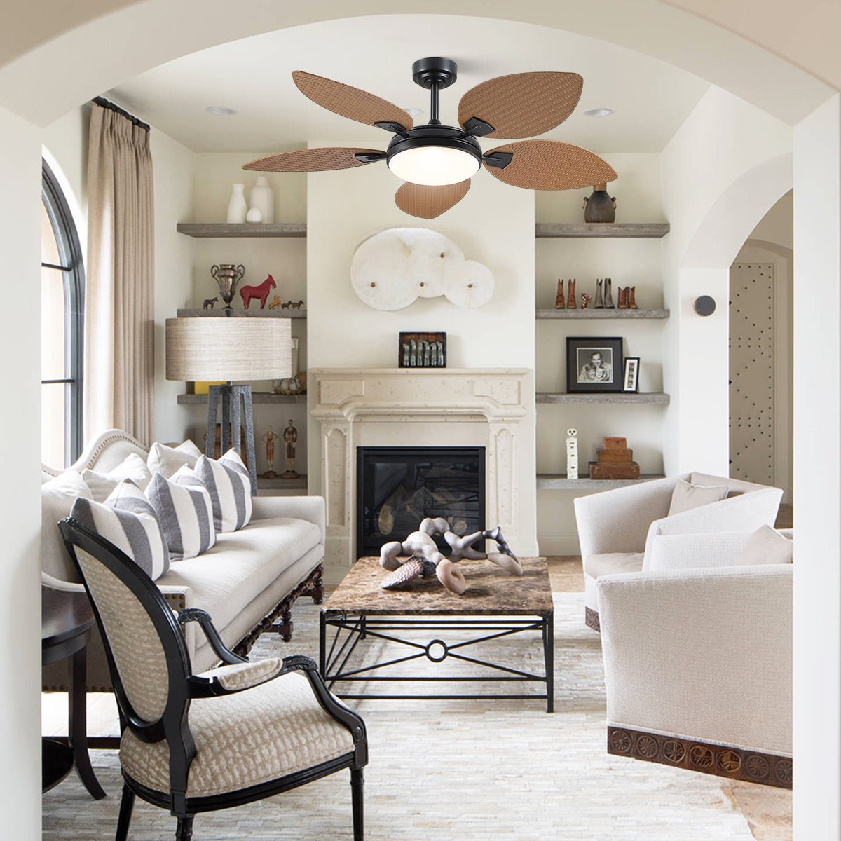 Ceiling Fans with Lights Palm Leaf Ceiling Fan for Patios Porch 6 Speeds, Reversible 52" - Camilalamps - CA - CFWL - 003