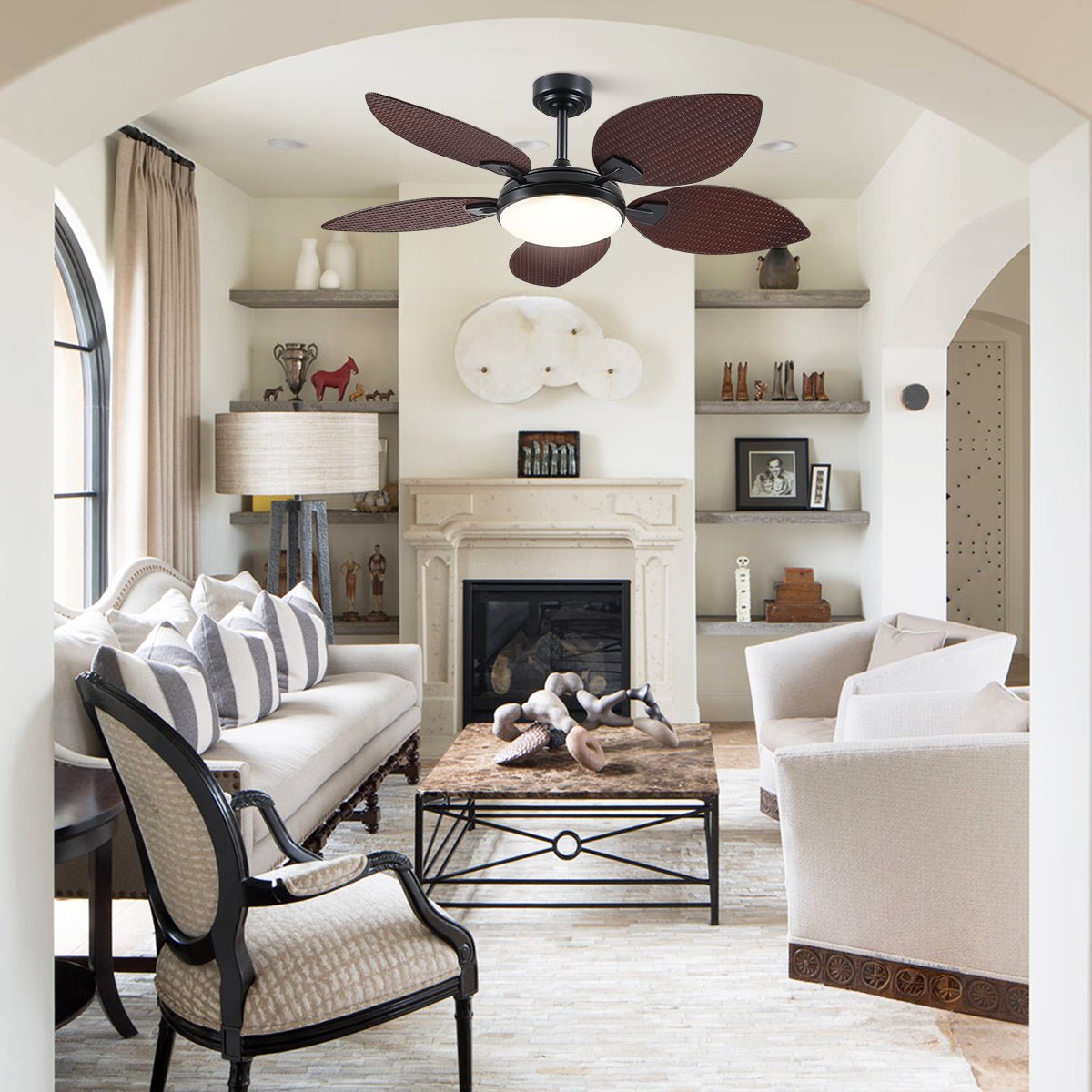 Ceiling Fans with Lights Palm Leaf Ceiling Fan for Patios Porch 6 Speeds, Reversible 52" - Camilalamps - CA - CFWL - 003