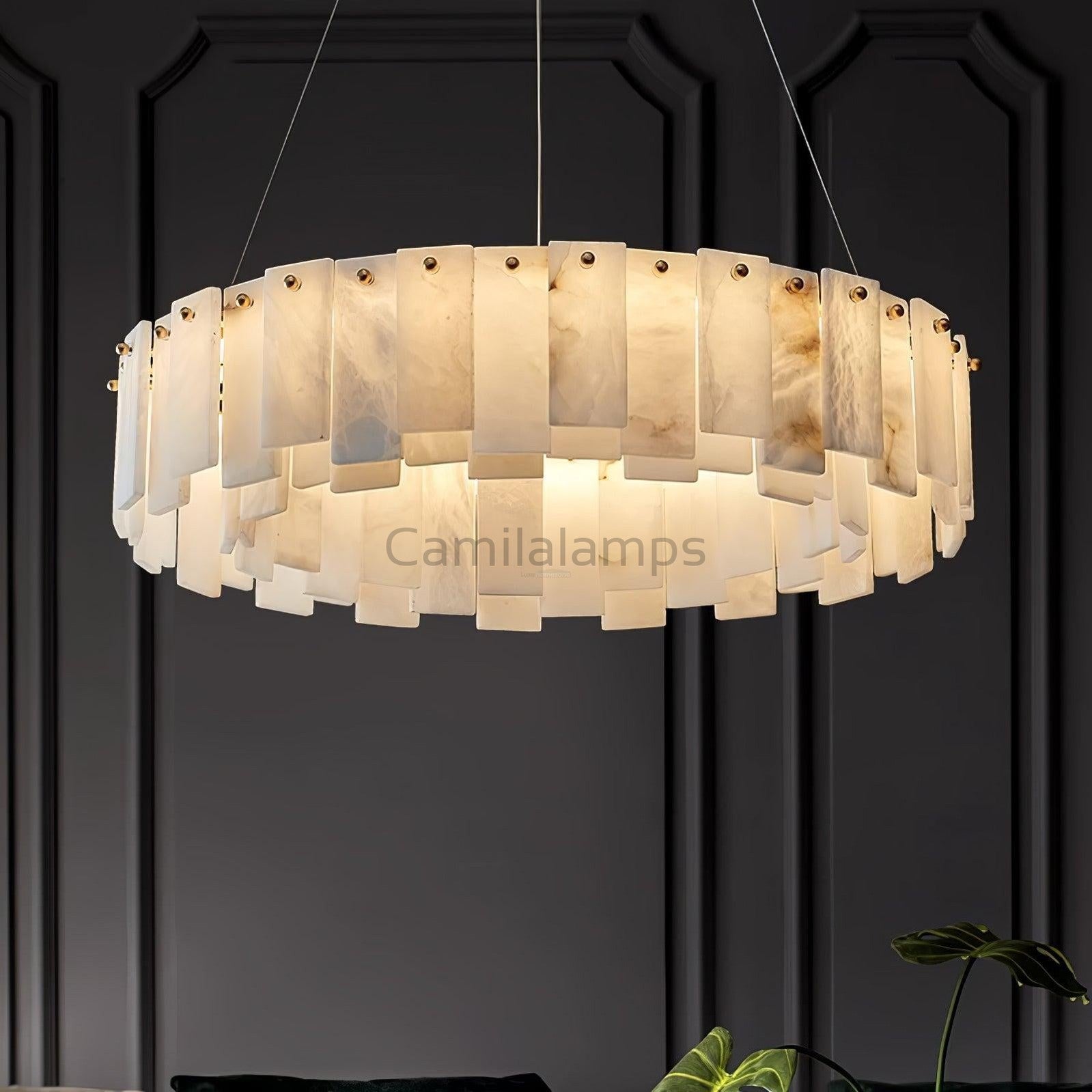 Celestial Alabaster Round/Square Chandelier - Camilalamps - Celes - 1724 - Long - Brass - Three - 7