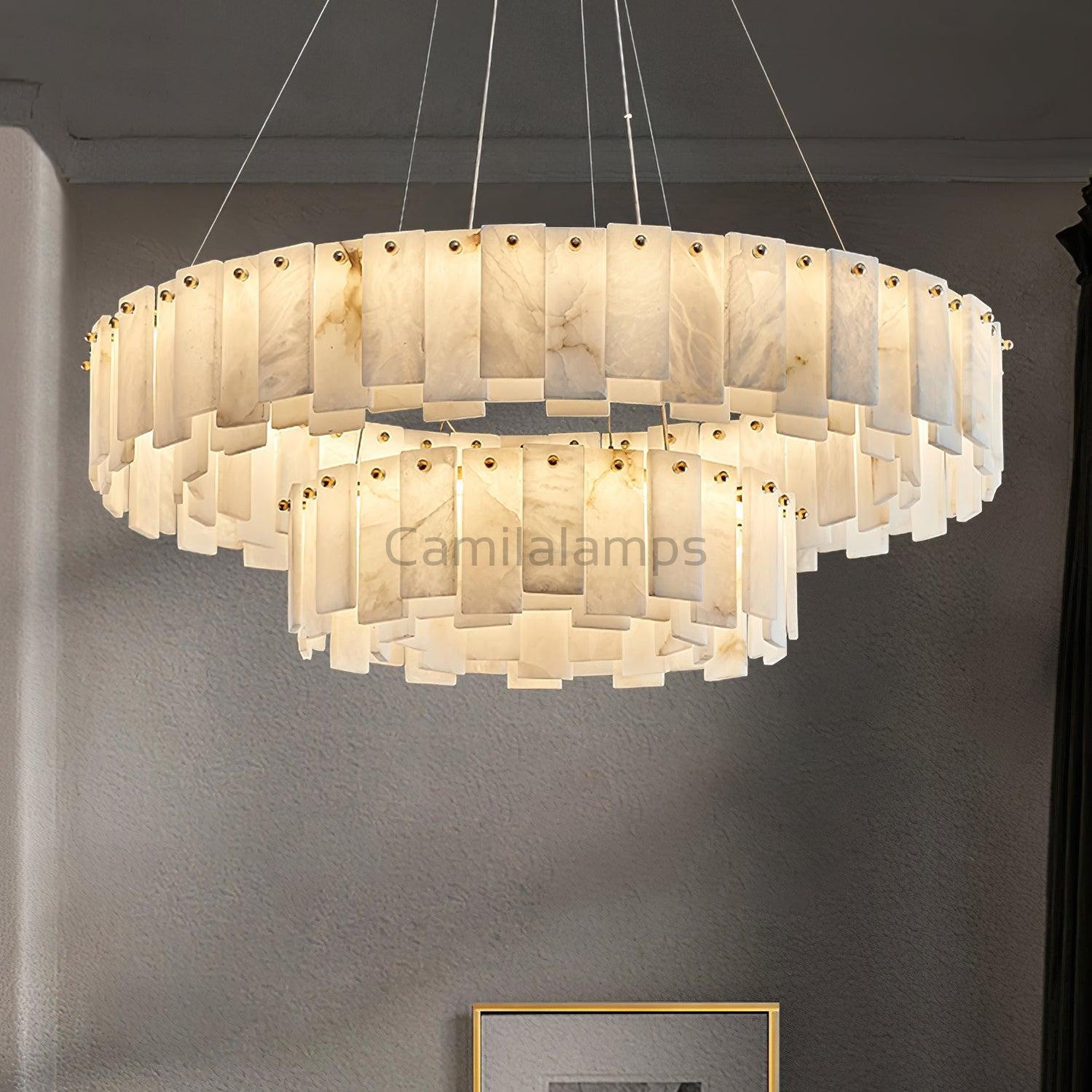 Celestial Alabaster Round/Square Chandelier - Camilalamps - Celes - 1724 - Long - Brass - Three - 7