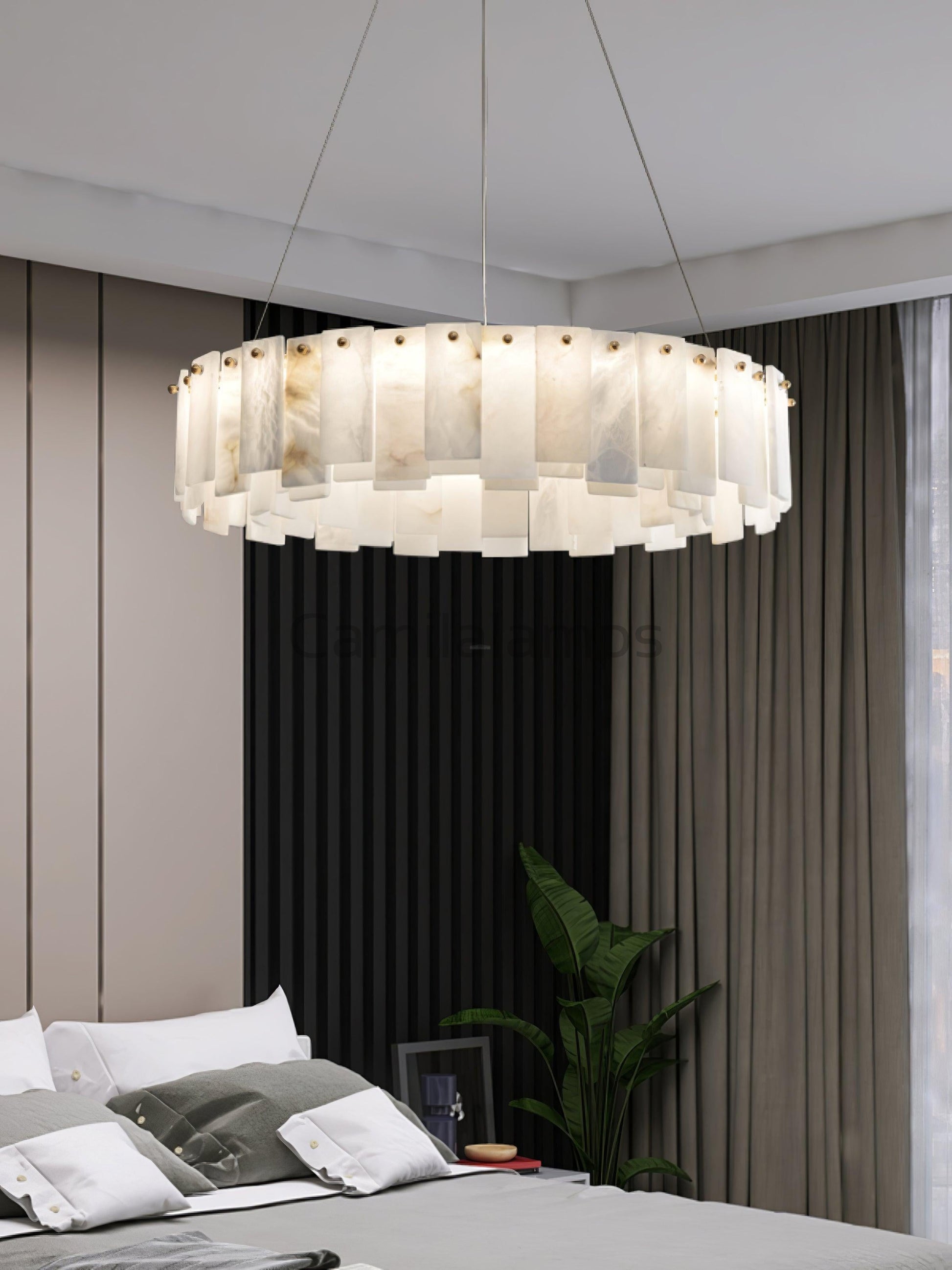 Celestial Alabaster Round/Square Chandelier - Camilalamps - Celes - 1724 - Long - Brass - Three - 7