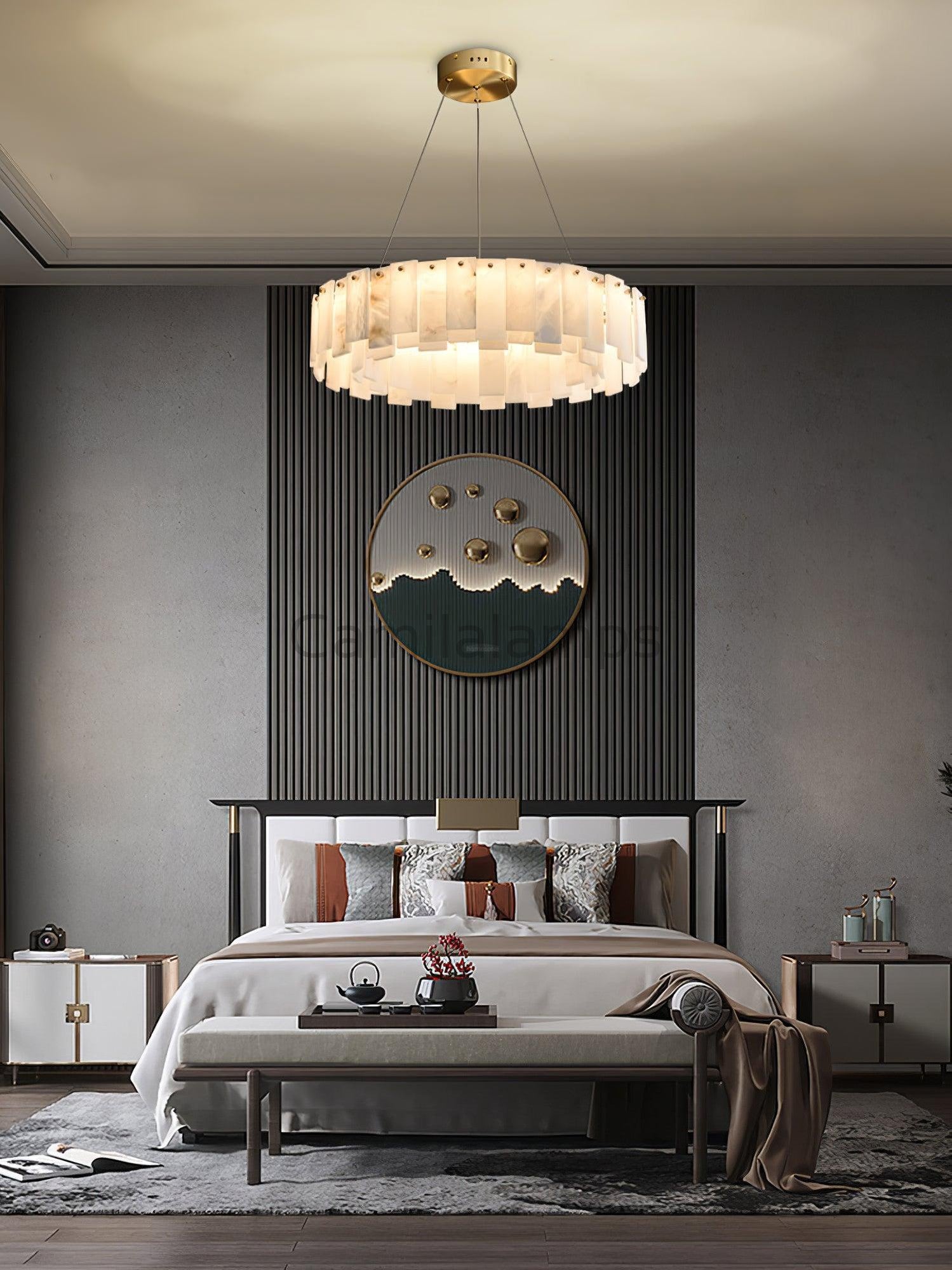 Celestial Alabaster Round/Square Chandelier - Camilalamps - Celes - 1724 - Long - Brass - Three - 7