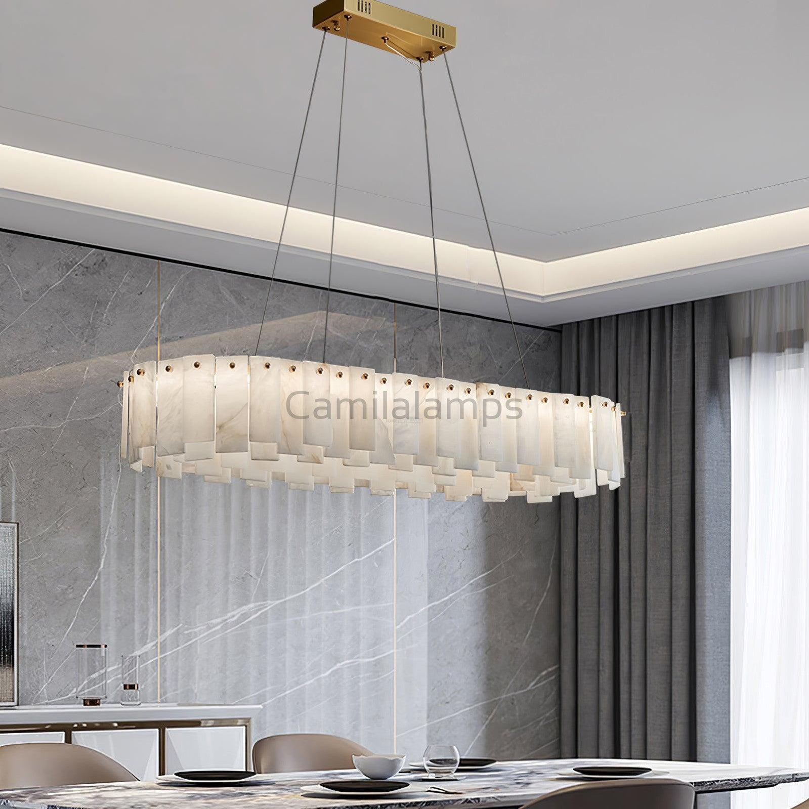 Celestial Alabaster Round/Square Chandelier - Camilalamps - Celes - 1724 - Long - Brass - Three - 7