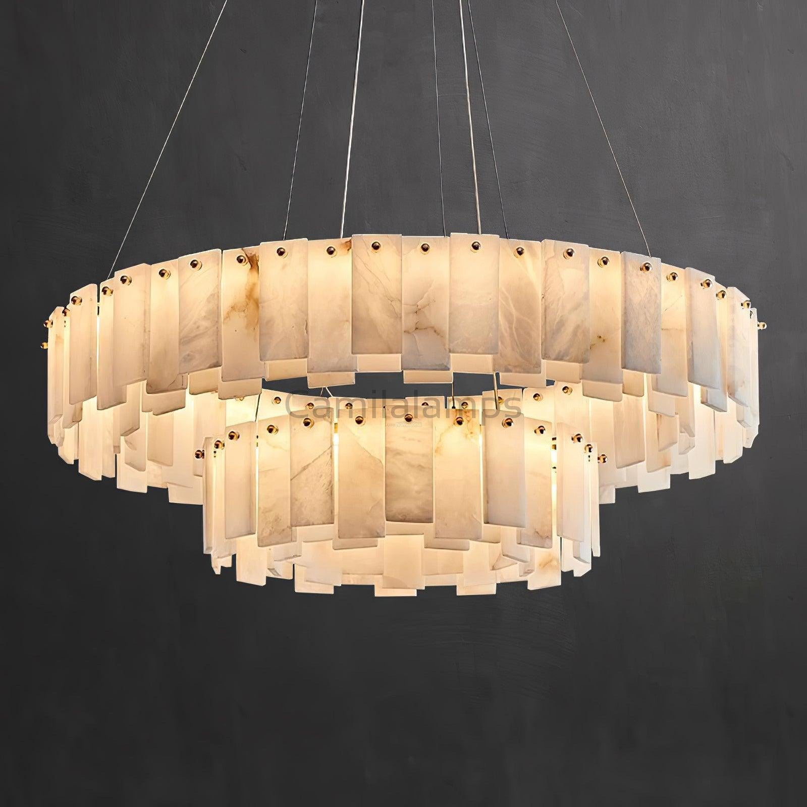 Celestial Alabaster Round/Square Chandelier - Camilalamps - Celes - 1724 - Long - Brass - Three - 7