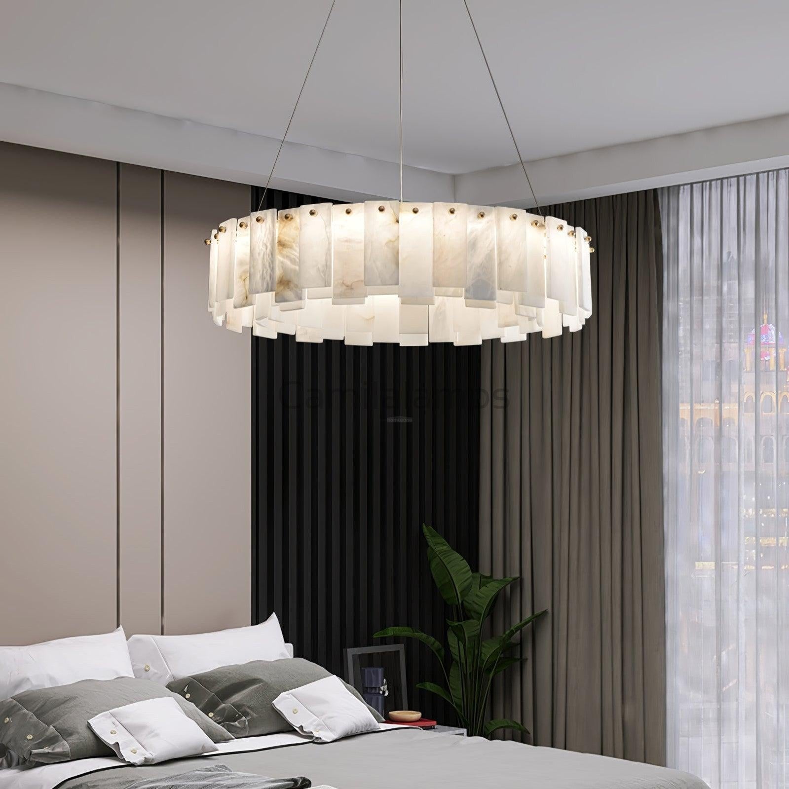 Celestial Alabaster Round/Square Chandelier - Camilalamps - Celes - 1724 - Long - Brass - Three - 7
