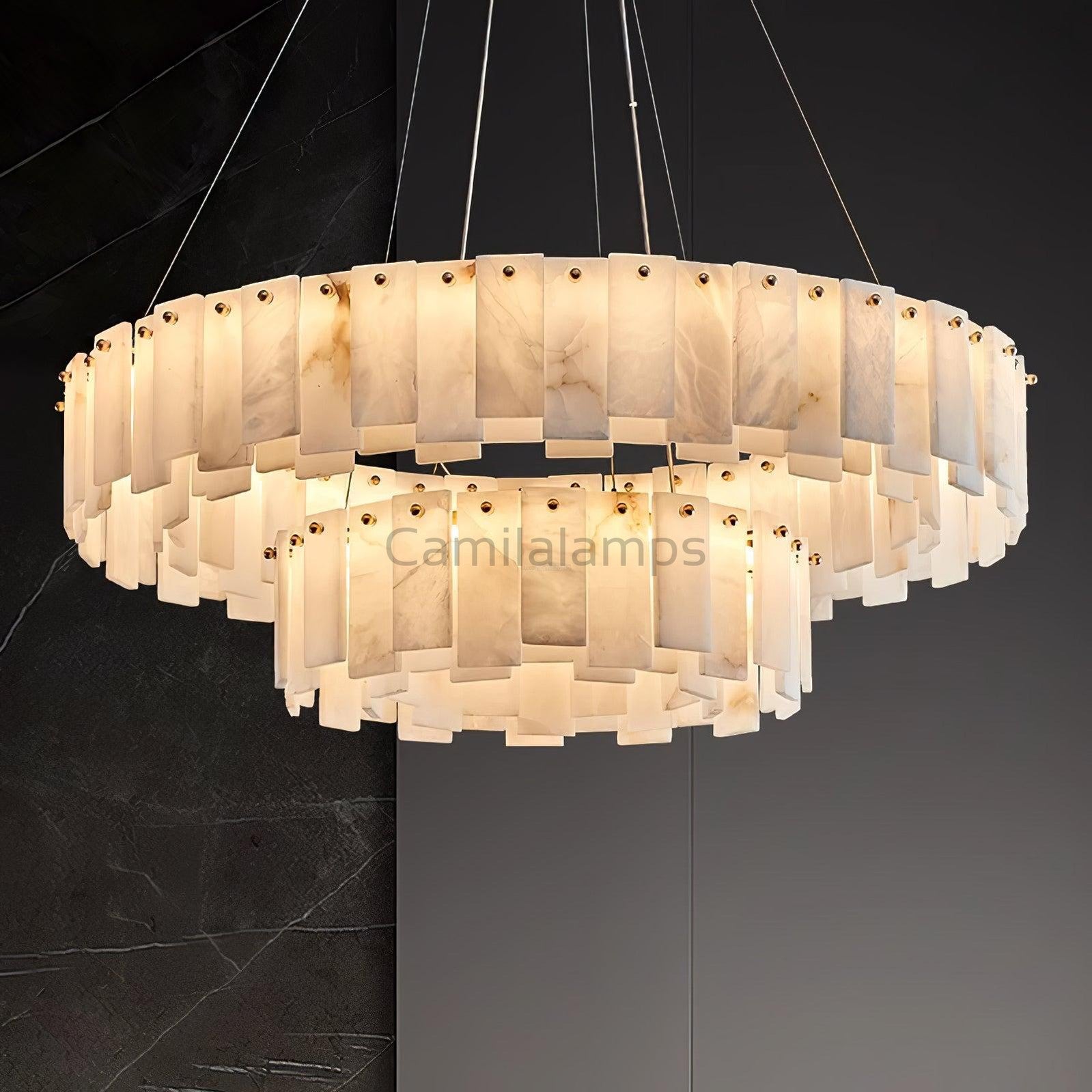Celestial Alabaster Round/Square Chandelier - Camilalamps - Celes - 1724 - Long - Brass - Three - 7