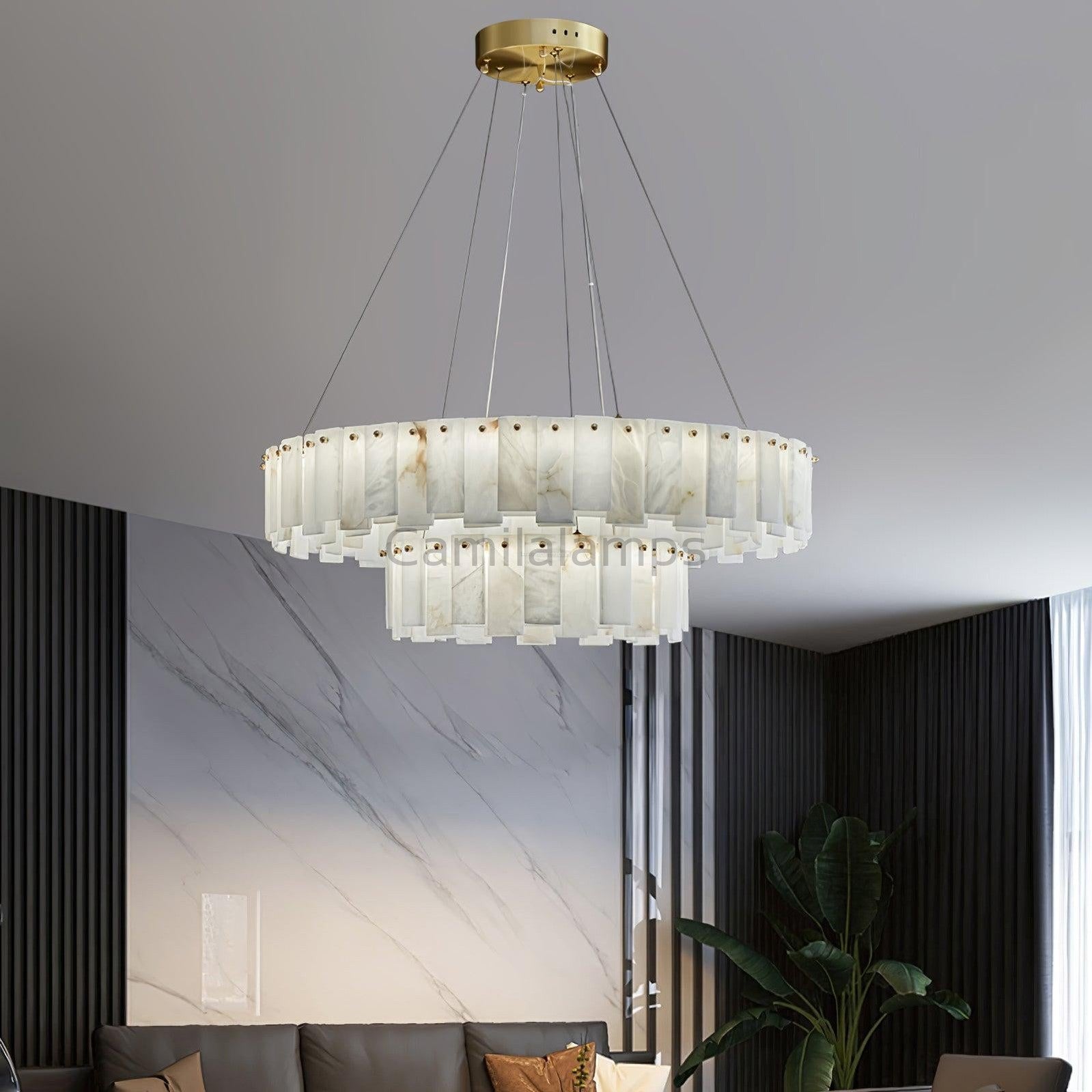Celestial Alabaster Round/Square Chandelier - Camilalamps - Celes - 1724 - Long - Brass - Three - 7