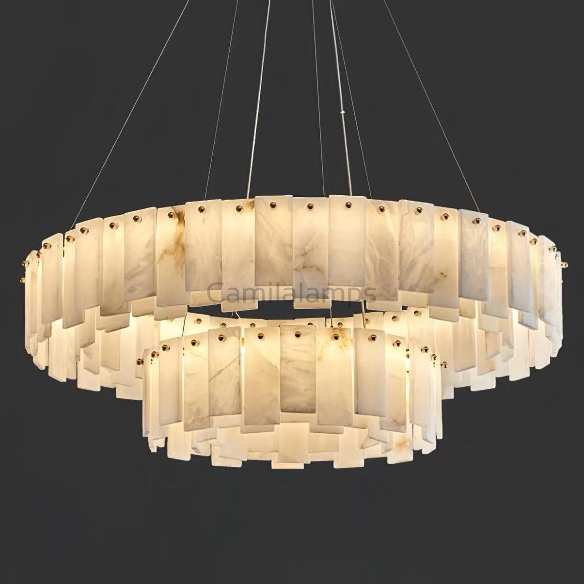 Celestial Alabaster Round/Square Chandelier - Camilalamps - Celes - 1724 - Long - Brass - Three - 7