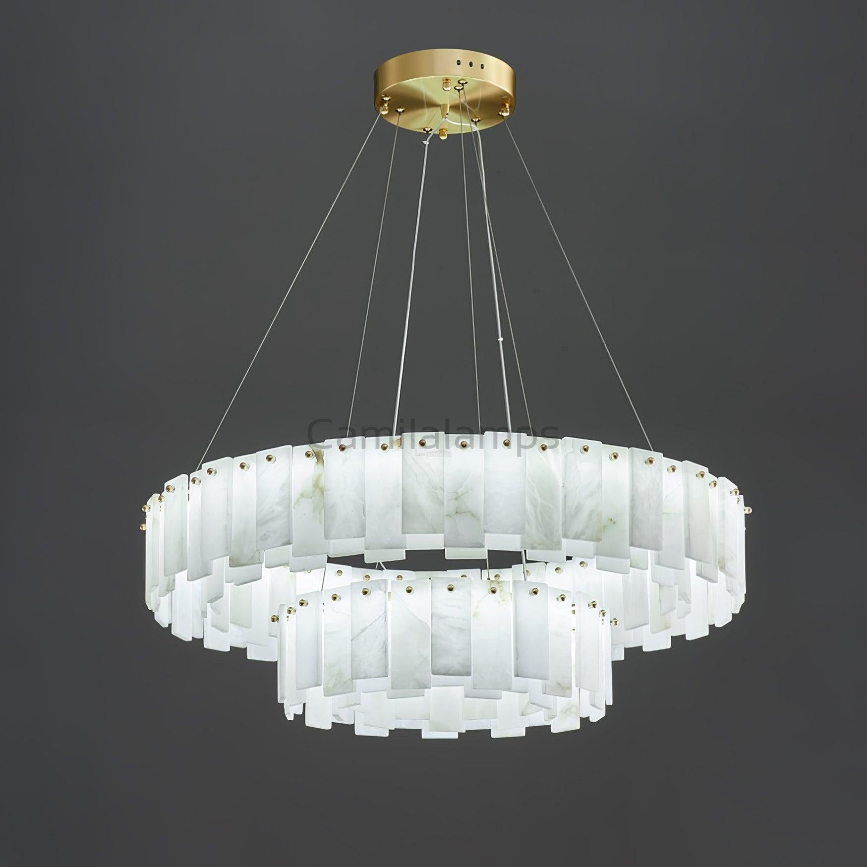 Celestial Alabaster Round/Square Chandelier - Camilalamps - Celes - 1724 - Long - Brass - Three - 7