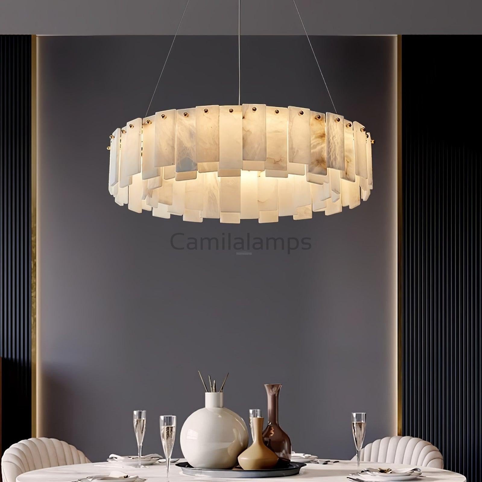 Celestial Alabaster Round/Square Chandelier - Camilalamps - Celes - 1724 - Long - Brass - Three - 7