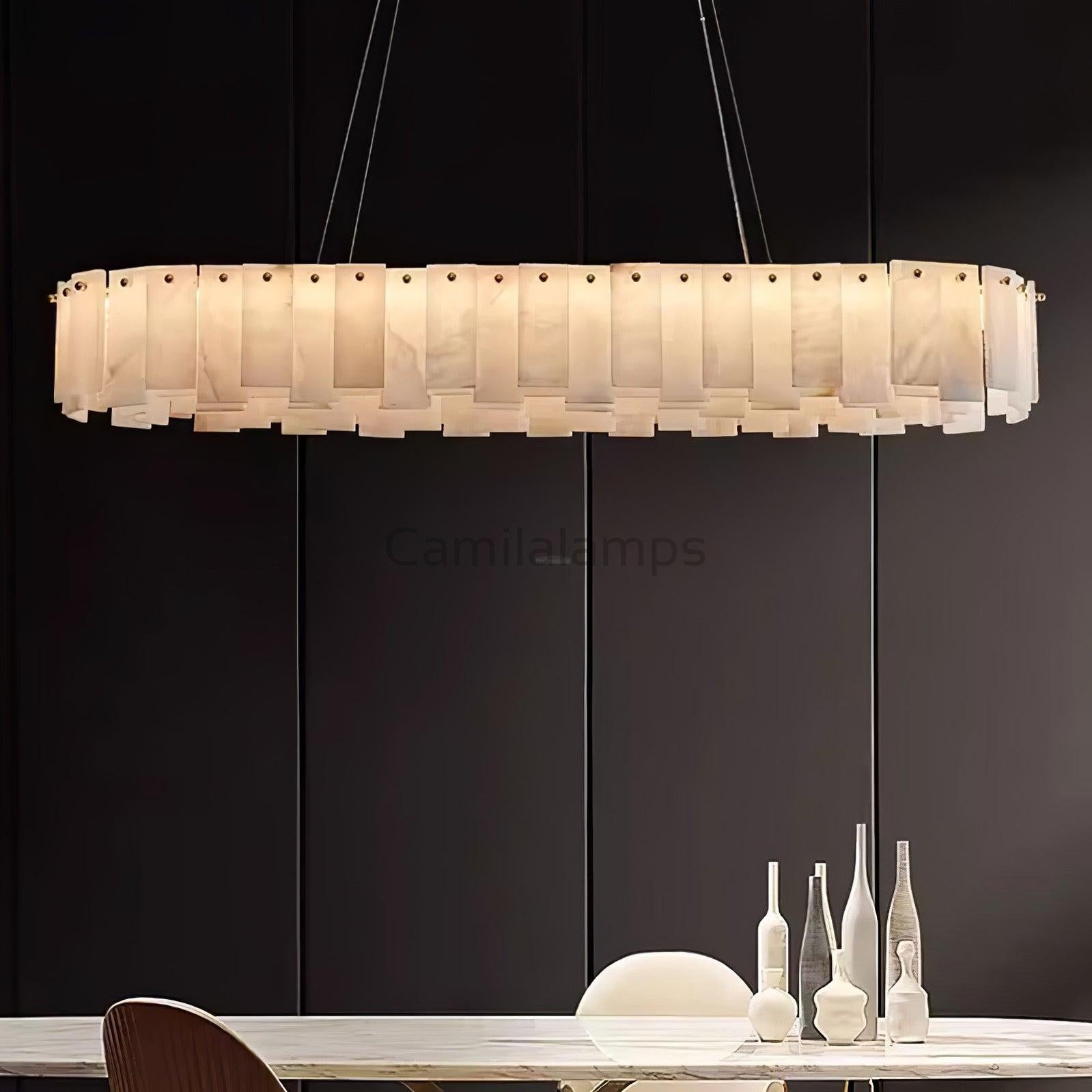 Celestial Alabaster Round/Square Chandelier - Camilalamps - Celes - 1724 - Long - Brass - Three - 7