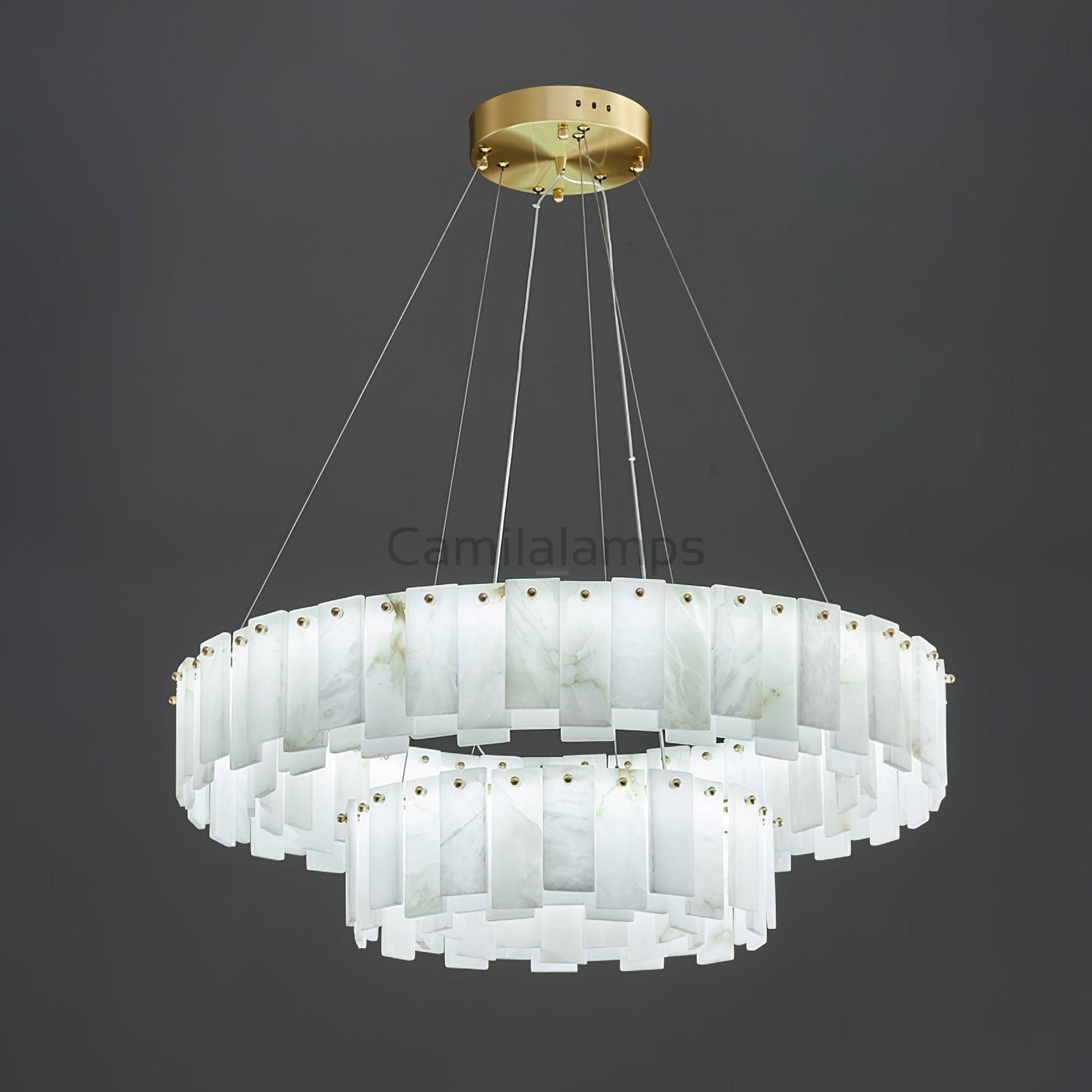 Celestial Alabaster Round/Square Chandelier - Camilalamps - Celes - 1724 - 2 lay - Brass - Three - 5