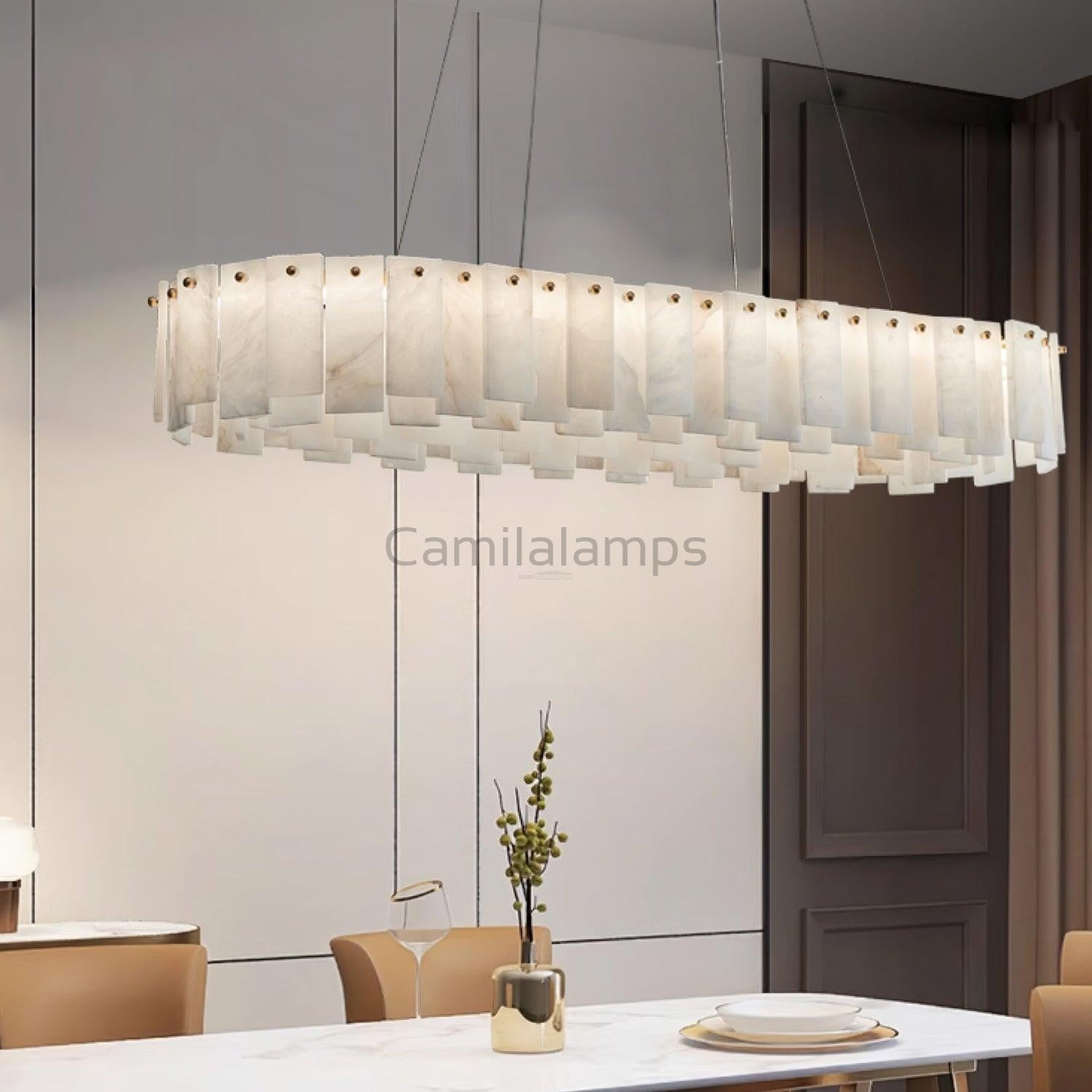Celestial Alabaster Round/Square Chandelier - Camilalamps - Celes - 1724 - Long - Brass - Three - 7