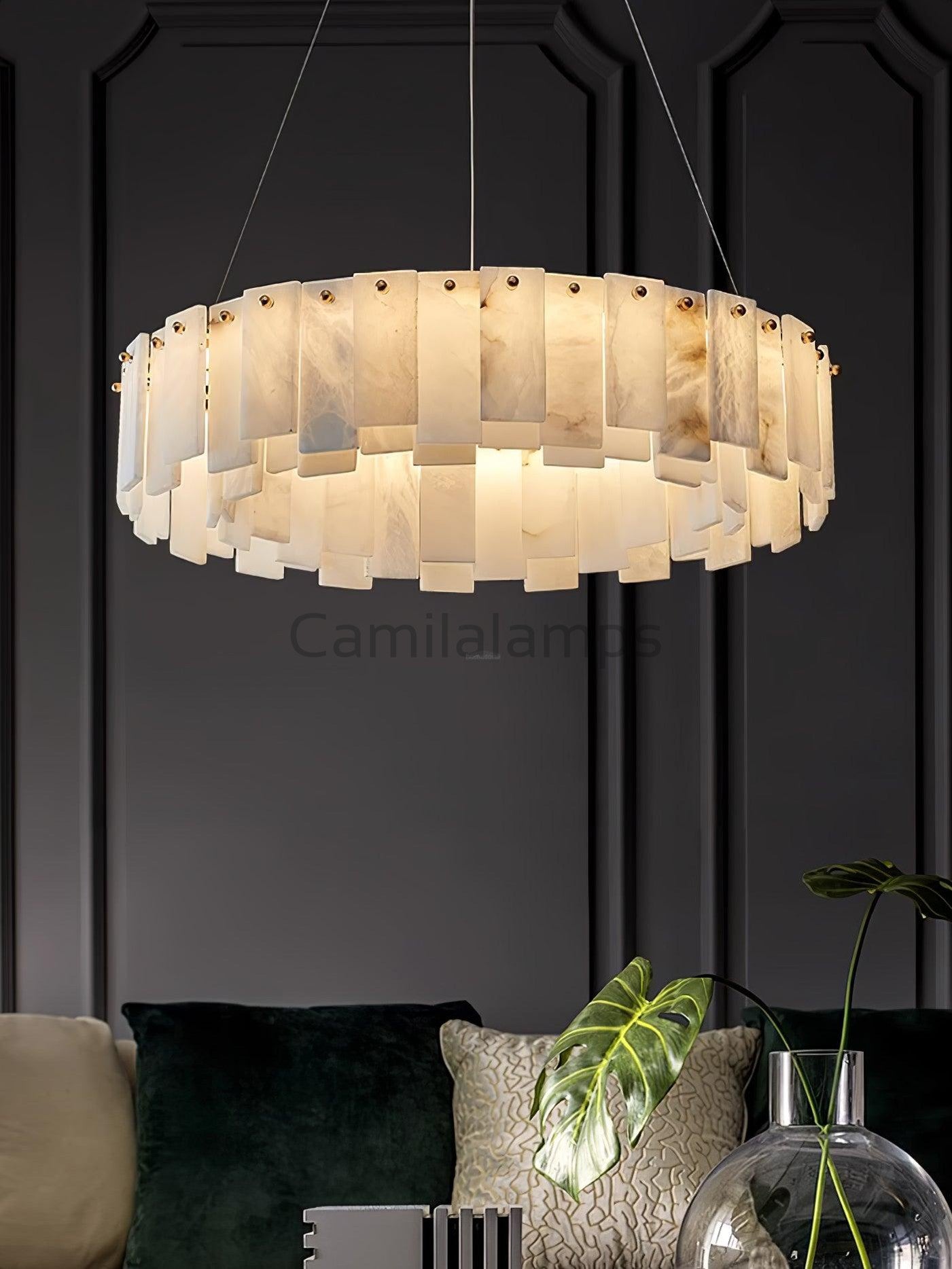 Celestial Alabaster Round/Square Chandelier - Camilalamps - Celes - 1724 - Long - Brass - Three - 7