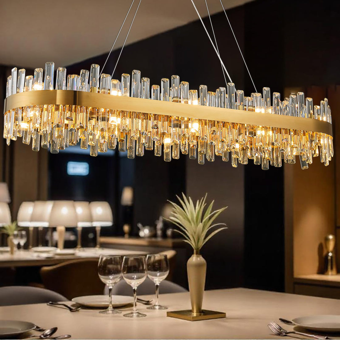 Chandelier for Dining Room, D39.4 Gold K9 Crystal Pendant Light, 20 - Light Round Over Table, Hanging Ceiling Light Fixture for Kitchen Island, Entryway, Foyer - Camilalamps - B0DMFD1921